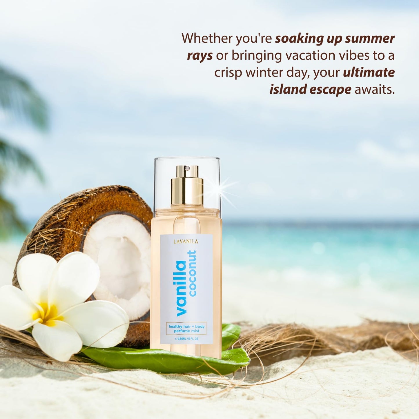 LAVANILA Vanilla Coconut Healthy Hair & Body Perfume Mist 5 Fl Oz | Sweet Tropical Scent with Jojoba Oil, Madagascar Vanilla & Tiare Flower