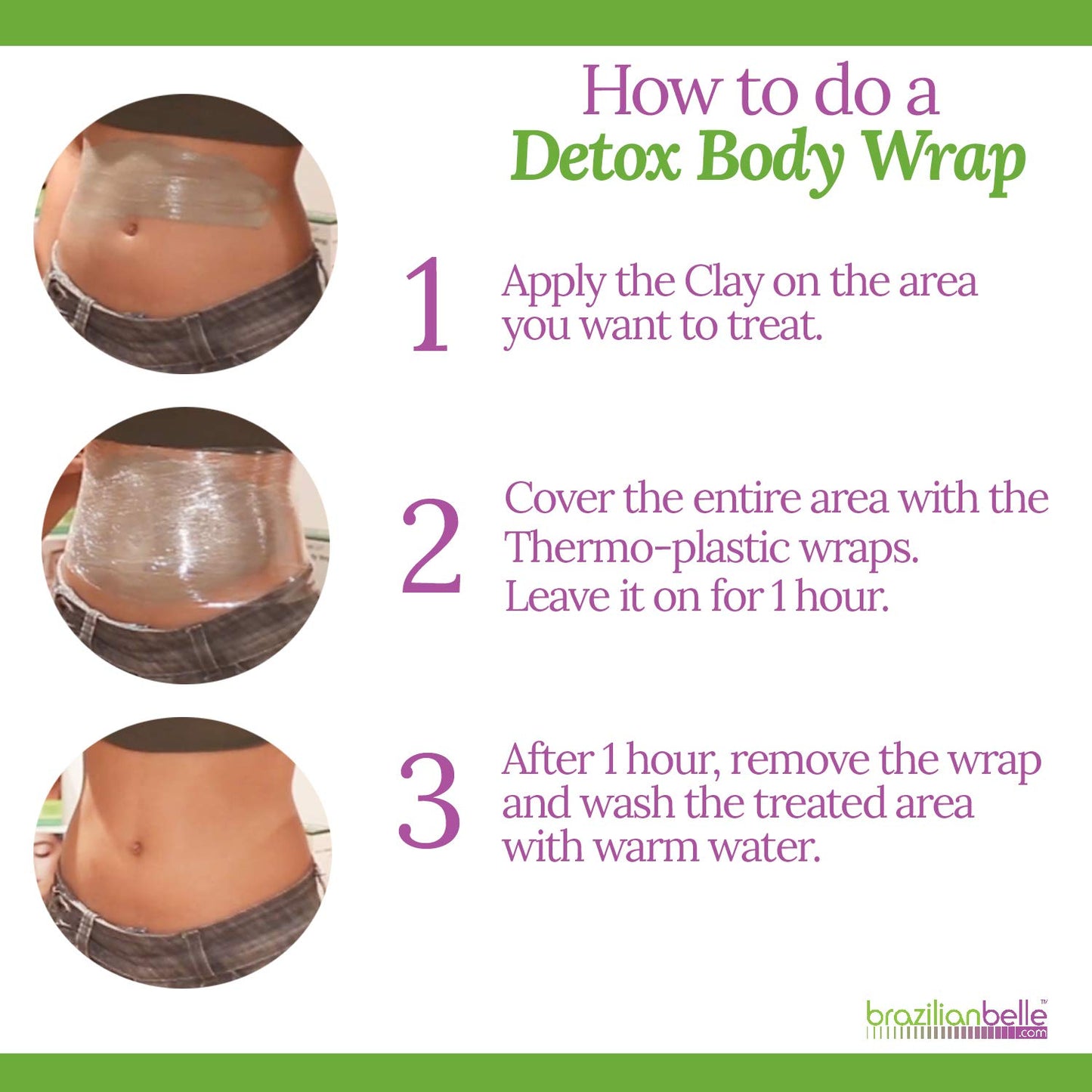 Brazilian Belle Detox Clay Body Wraps – Anti-Cellulite, Skin Tightening & Firming with Bentonite Clay & Aloe Vera – Up to 12 Treatments
