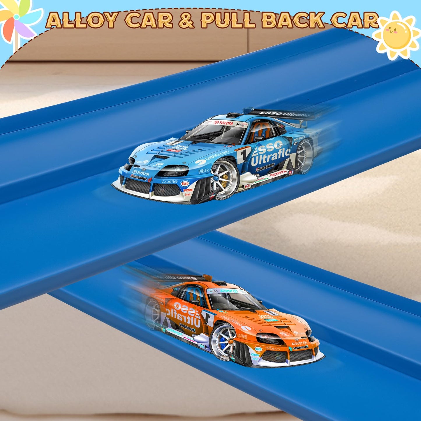 Flex Track 15 Ft Starter Set, Flexible Race Car Ramp Track for Ages 3 & Up with Suction Cups Compatible with Diecast 1/64th Cars