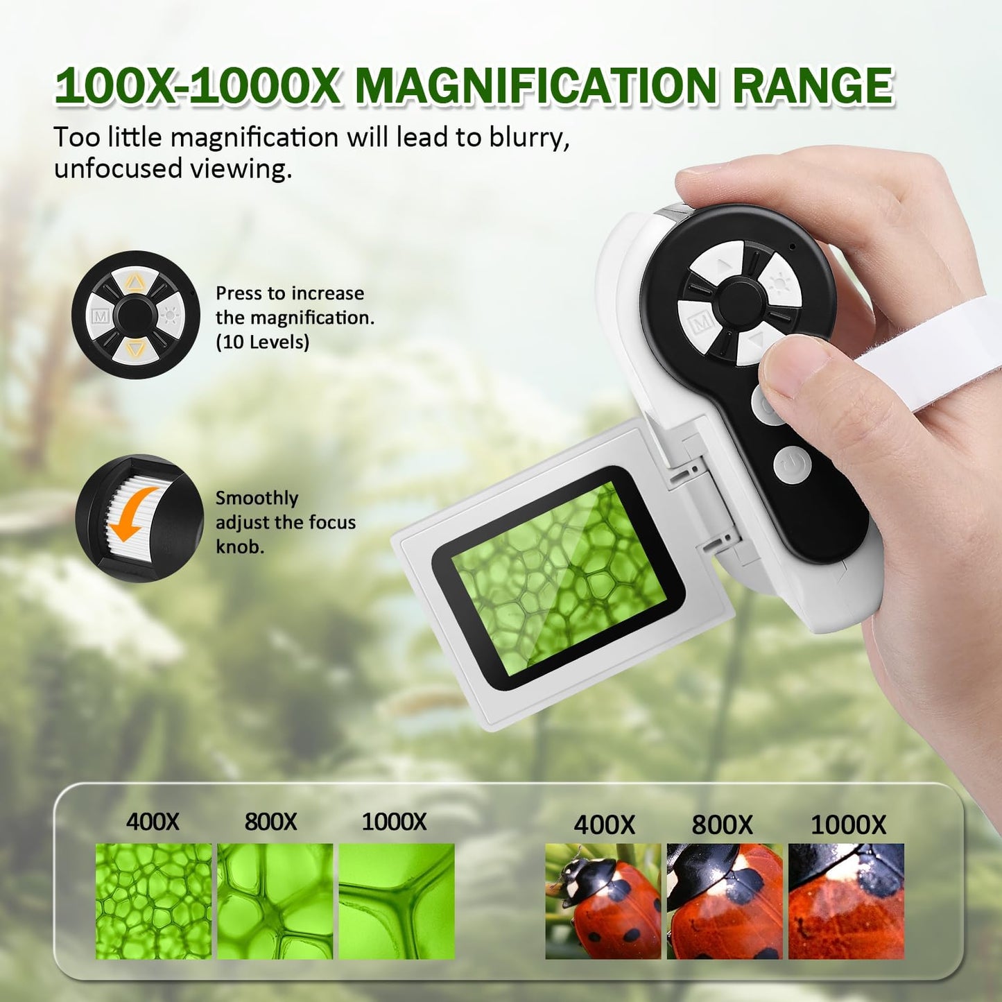 Barchrons 1000X Handheld Microscope for Kids โ 4K Mini Pocket Microscope with 2" Screen, 6 LED Lights, STEM Science Gift for Ages 8-12