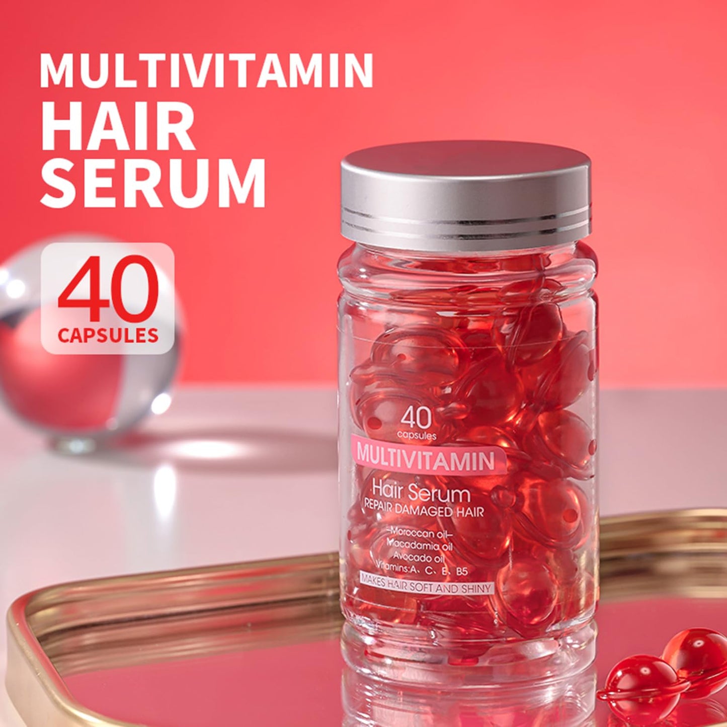 YP Hair Vitamins 40 Capsules with A, C, E, B5 – Leave-In Conditioner & Nourishing Hair Oil Serum with Argan & Avocado Oil for Frizzy Hair, Men & Women