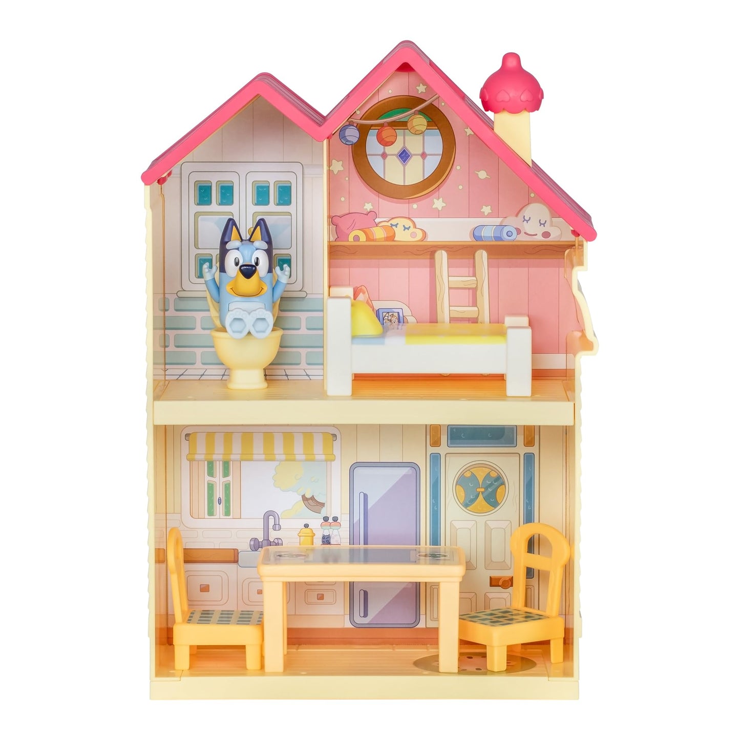 Bluey Mini Home Playset with Carry Handle – Compact House, 3 Rooms (Kitchen, Bedroom, Bathroom) + Figure & 5 Play Pieces