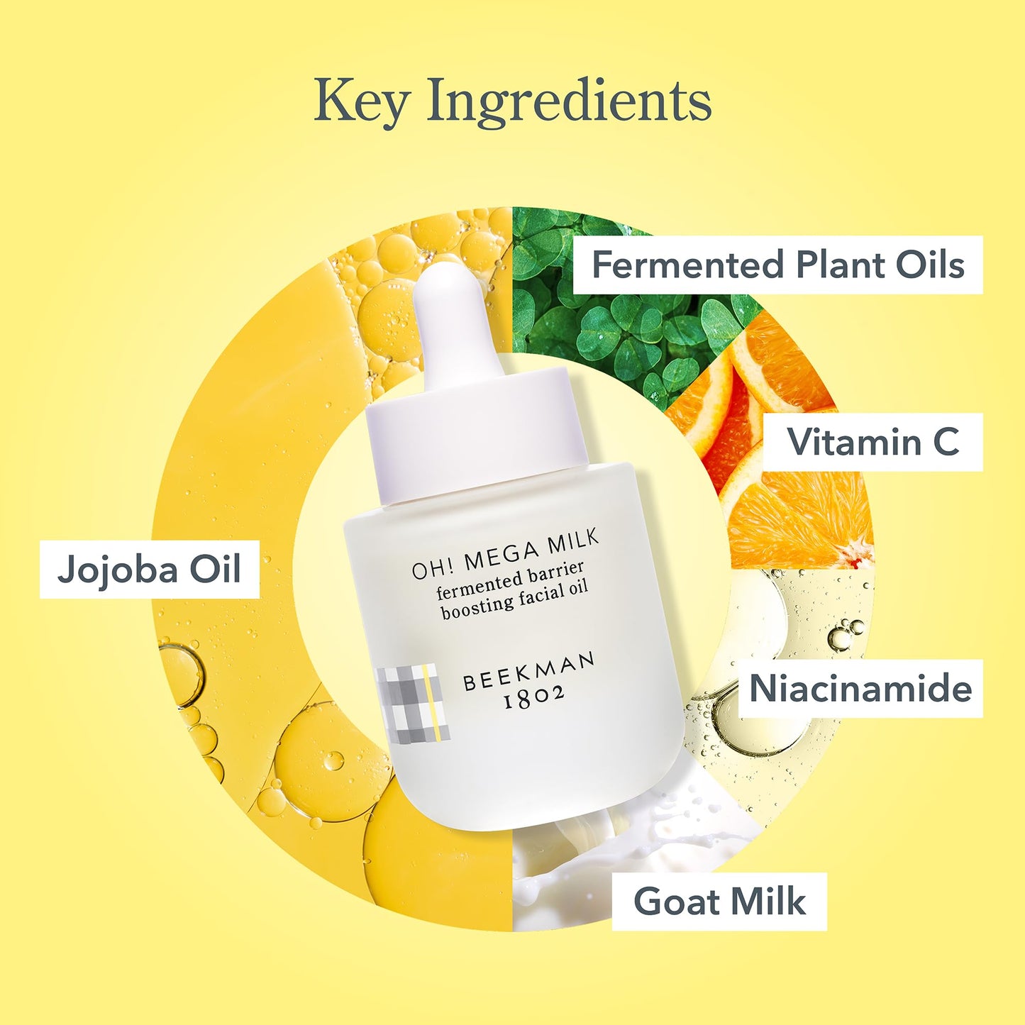 Beekman 1802 Oh Mega Milk Facial Oil with Vitamin C & Niacinamide – Hydrating, Brightening, Barrier-Repair Serum for Sensitive Skin, Fragrance-Free