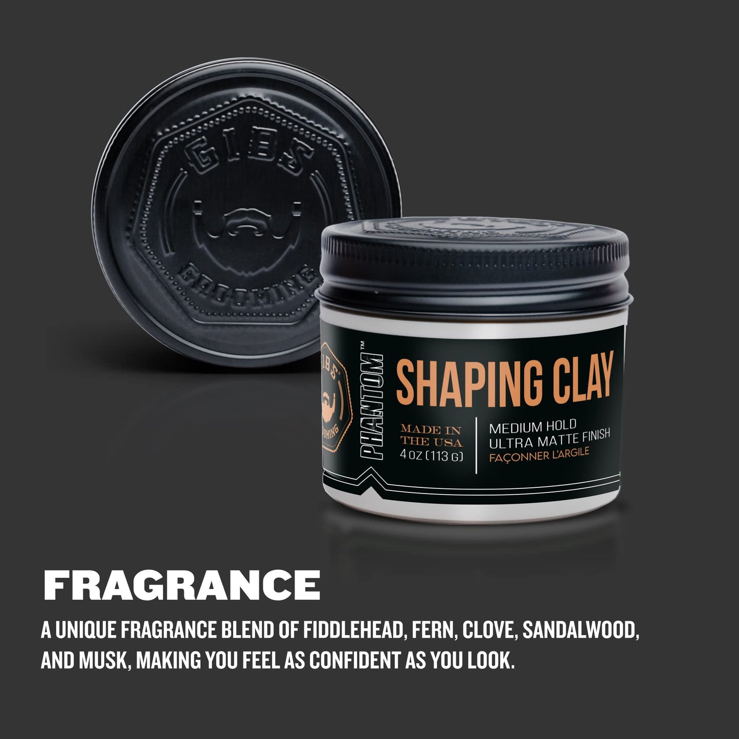 GIBS Shaping Clay, PHANTOM-Medium Hold, Ultra Matte Finish, Water Based, Great for Soft and Natural Looks 4oz