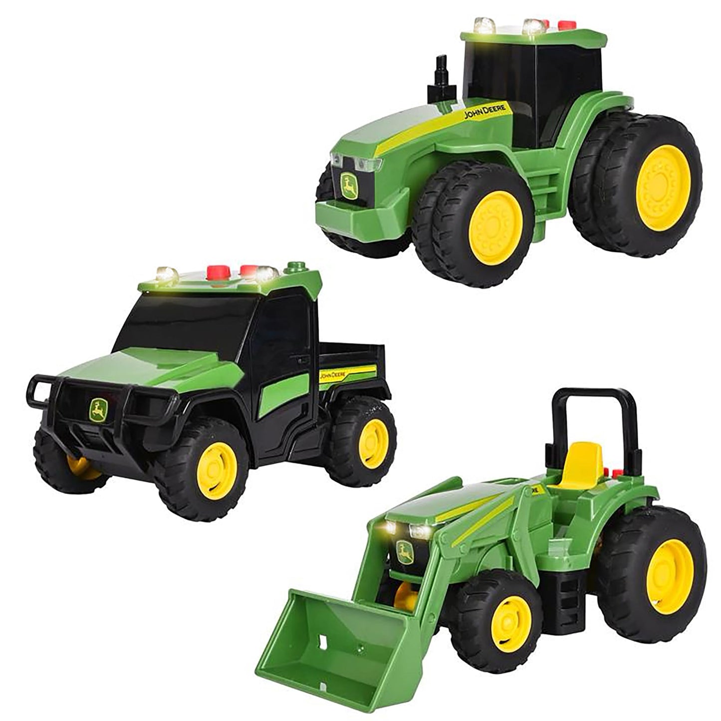John Deere 3-Pack Set Lights and Sound Realistic 5" Farm Vehicles, 7R Series Tractor, 6105M Tractor and Gator