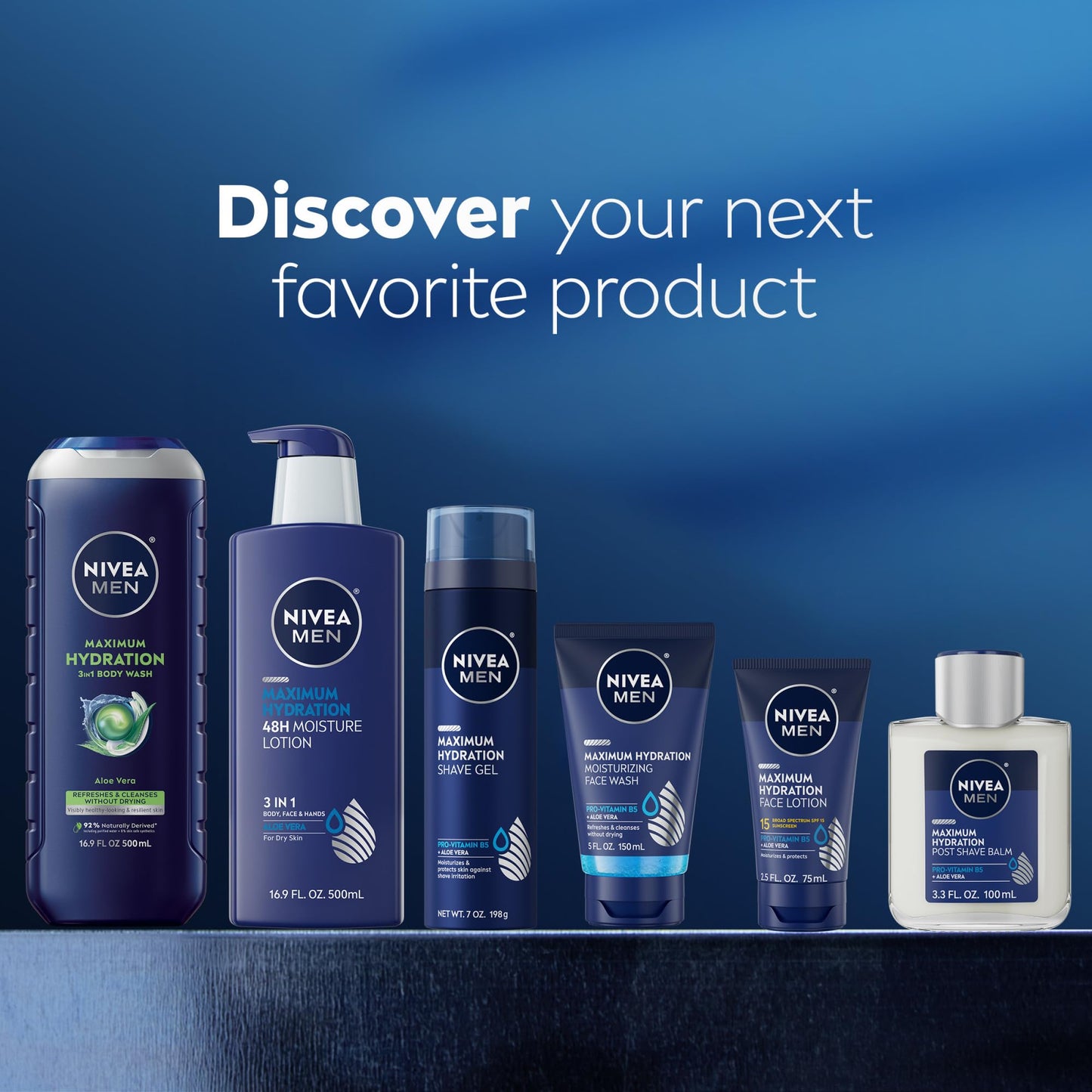 Nivea Men 3-in-1 Maximum Hydration Body Wash for Dry Skin, Aloe Vera, Face, Hair & Body, Paraben-Free, Vegan, 16.9oz, Pack of 3