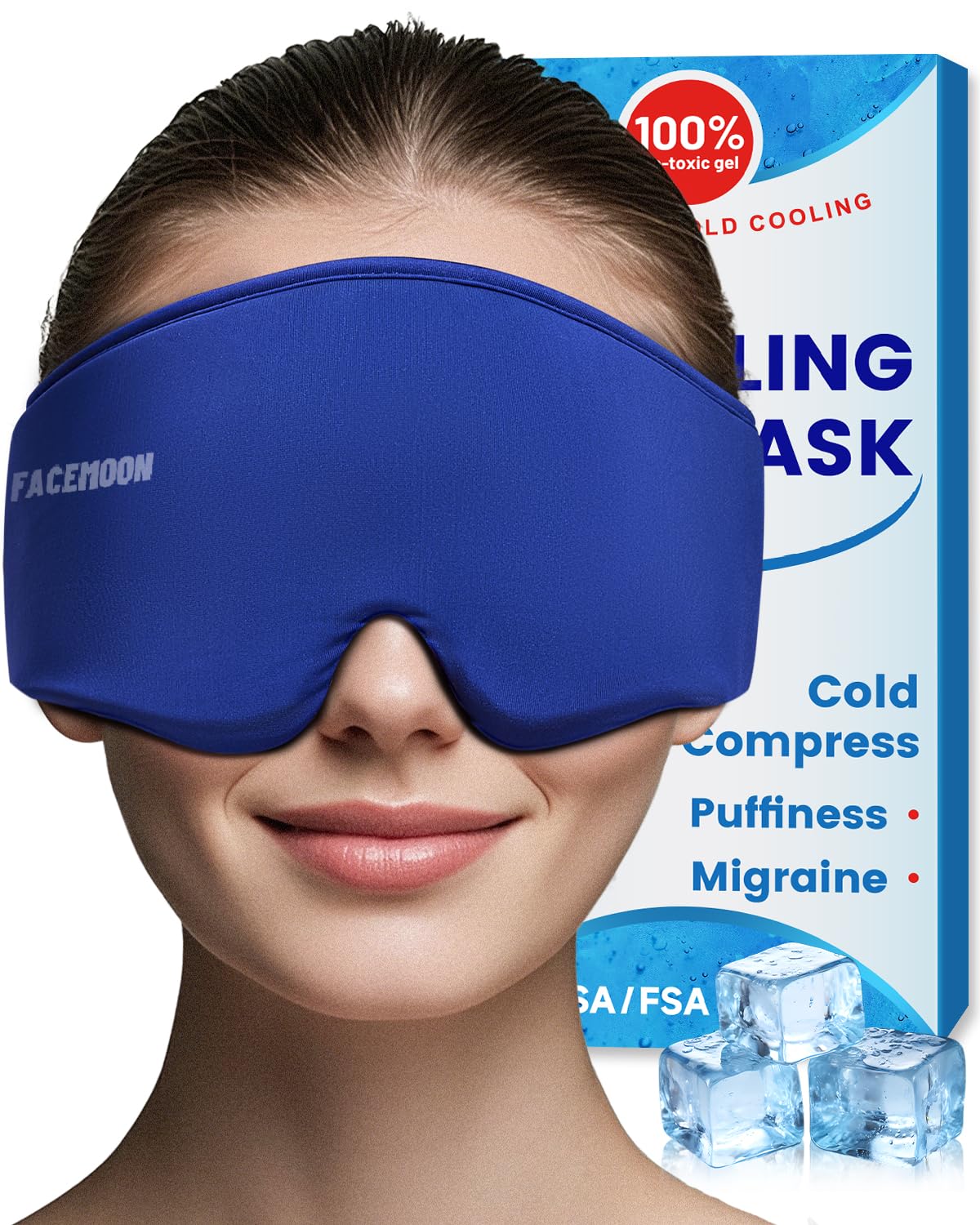 Cooling Gel Eye Mask for Puffy Eyes & Migraine Relief, Reusable Cold Compress, Dark Circles, Post-Surgery, Flexible Ice Pack (Blue)