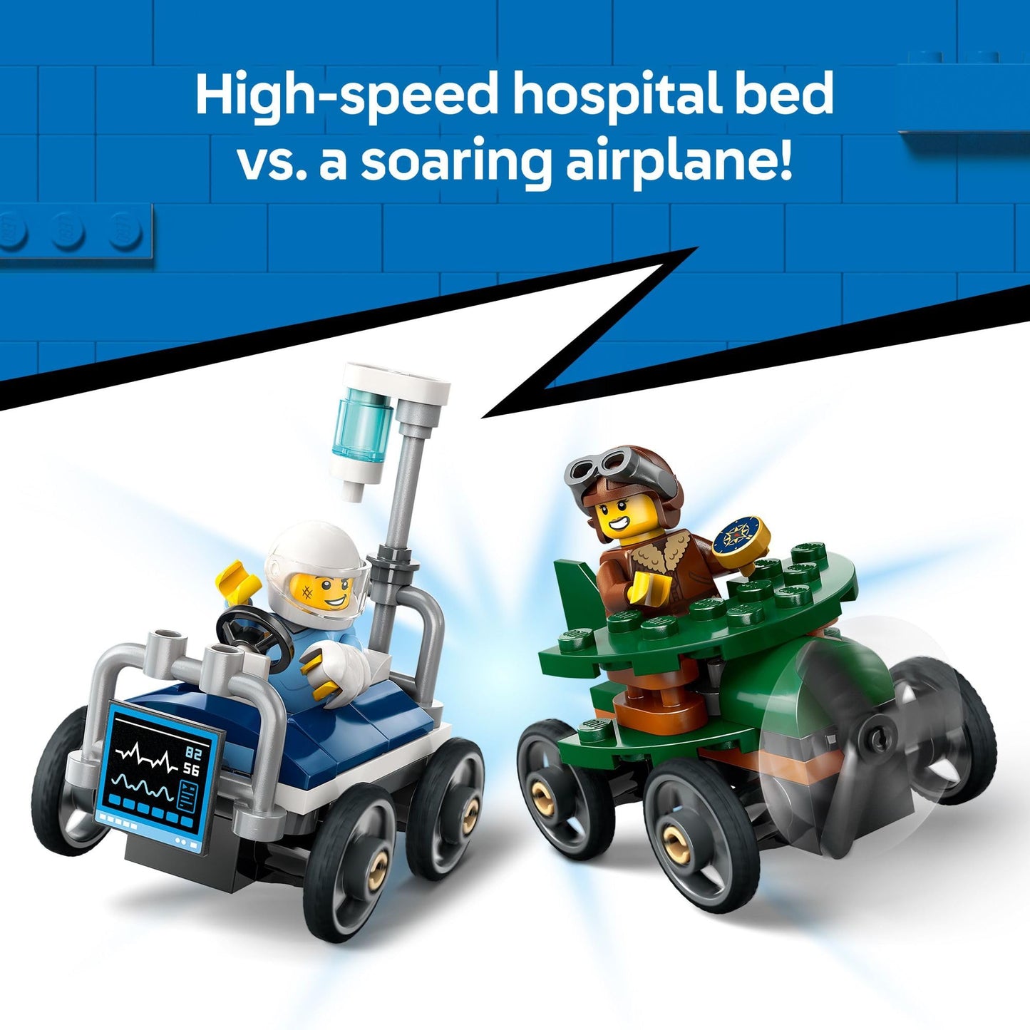LEGO City Airplane & Hospital Bed Race Car Pack, Building Toy for Kids 5+, Includes 2 Minifigures, Birthday & Holiday Gift 60459