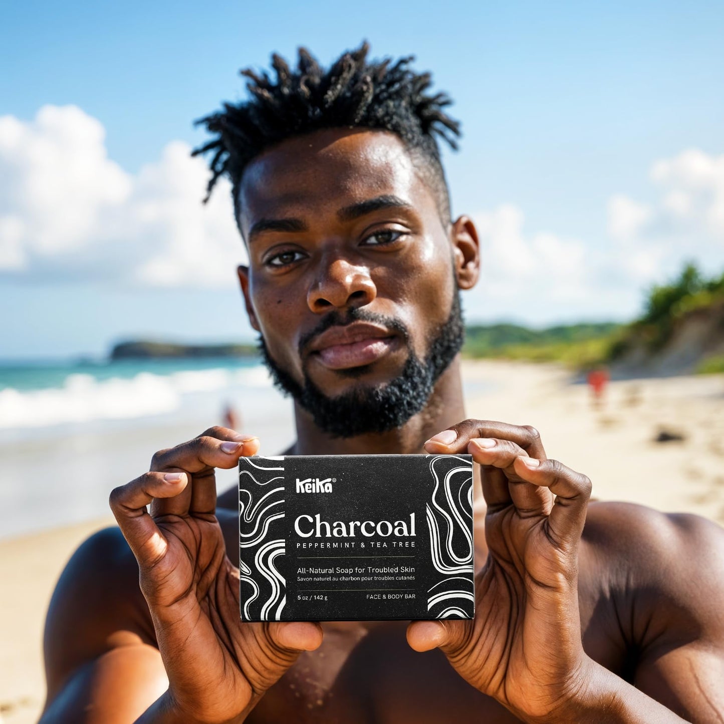 Keika Charcoal Black Soap Bar for Eczema, Psoriasis, Face, Body, Men Women Teens with Oily Skin, 5 oz.