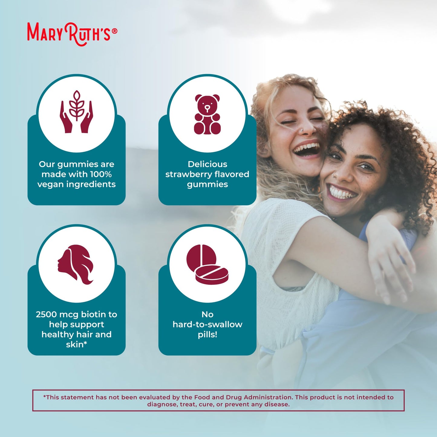 MaryRuth’s Organic Hair, Skin & Nail Gummies | 2500 mcg Biotin with Vitamins C & E | Supports Hair Growth, Glowing Skin & Strong Nails | 60 Ct