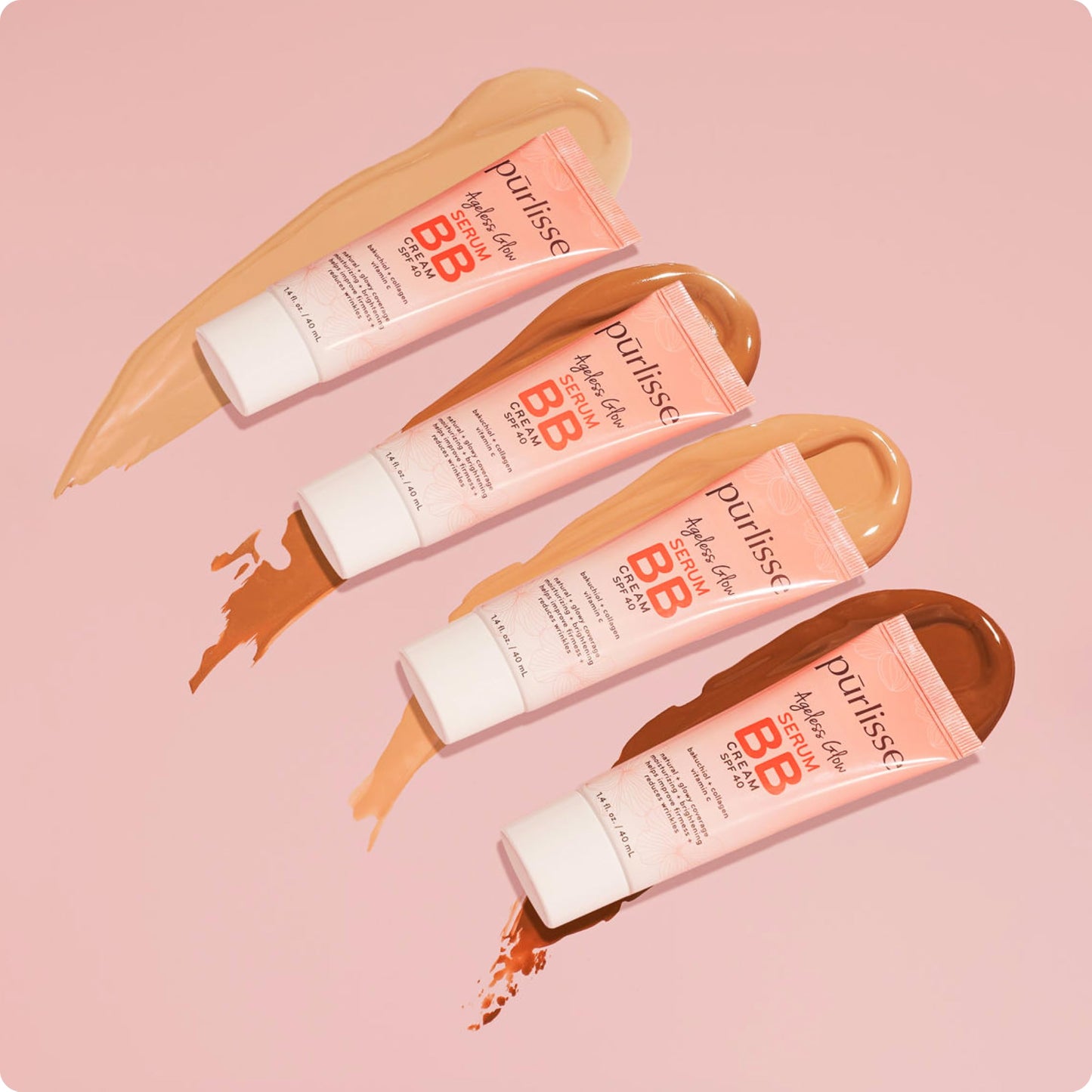 pūrlisse Ageless Glow Serum BB Cream SPF 40 – Lightweight Glow BB Cream with Bakuchiol & Vitamin C for Firm, Dewy Skin & Fewer Wrinkles – Light, 1.4 oz