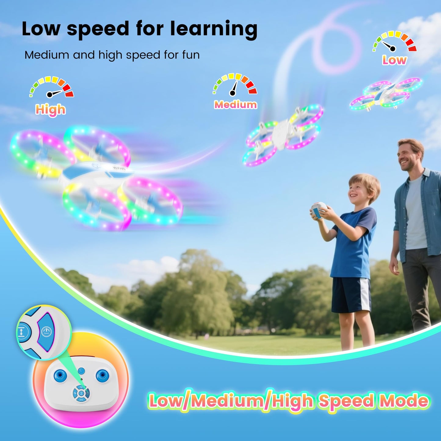 Mini RC Drone for Kids & Beginners with LED Lights, Altitude Hold, 360° Flips, Propeller Guard, 3-Speed Modes – Indoor/Outdoor Toy Gift