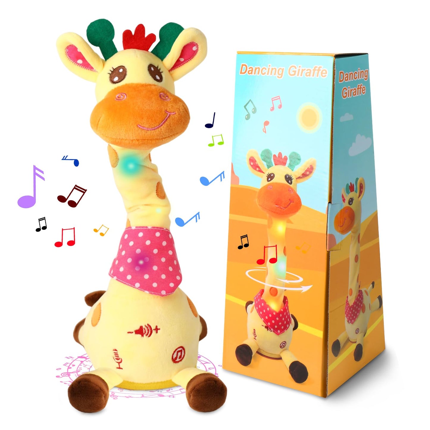 LLUKEME Dancing Talking Giraffe Toy – Stuffed Animal, Musical Light-Up Plush, Repeats What You Say, Fun Gift for Toddlers 1-3