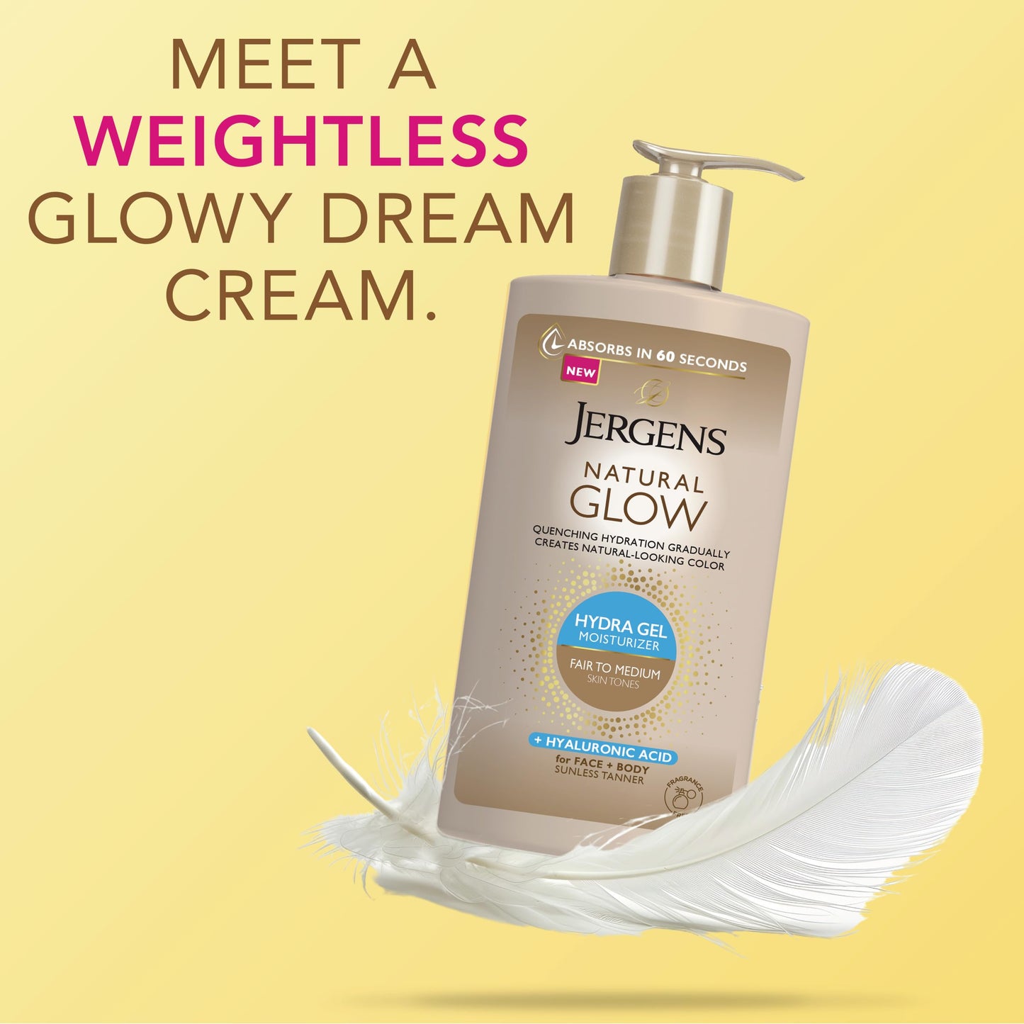 Jergens Natural Glow Hydra Gel Moisturizer with Hyaluronic Acid – Hydrating Self Tanner for Fair to Medium Skin, Fragrance-Free, 8.3 fl oz