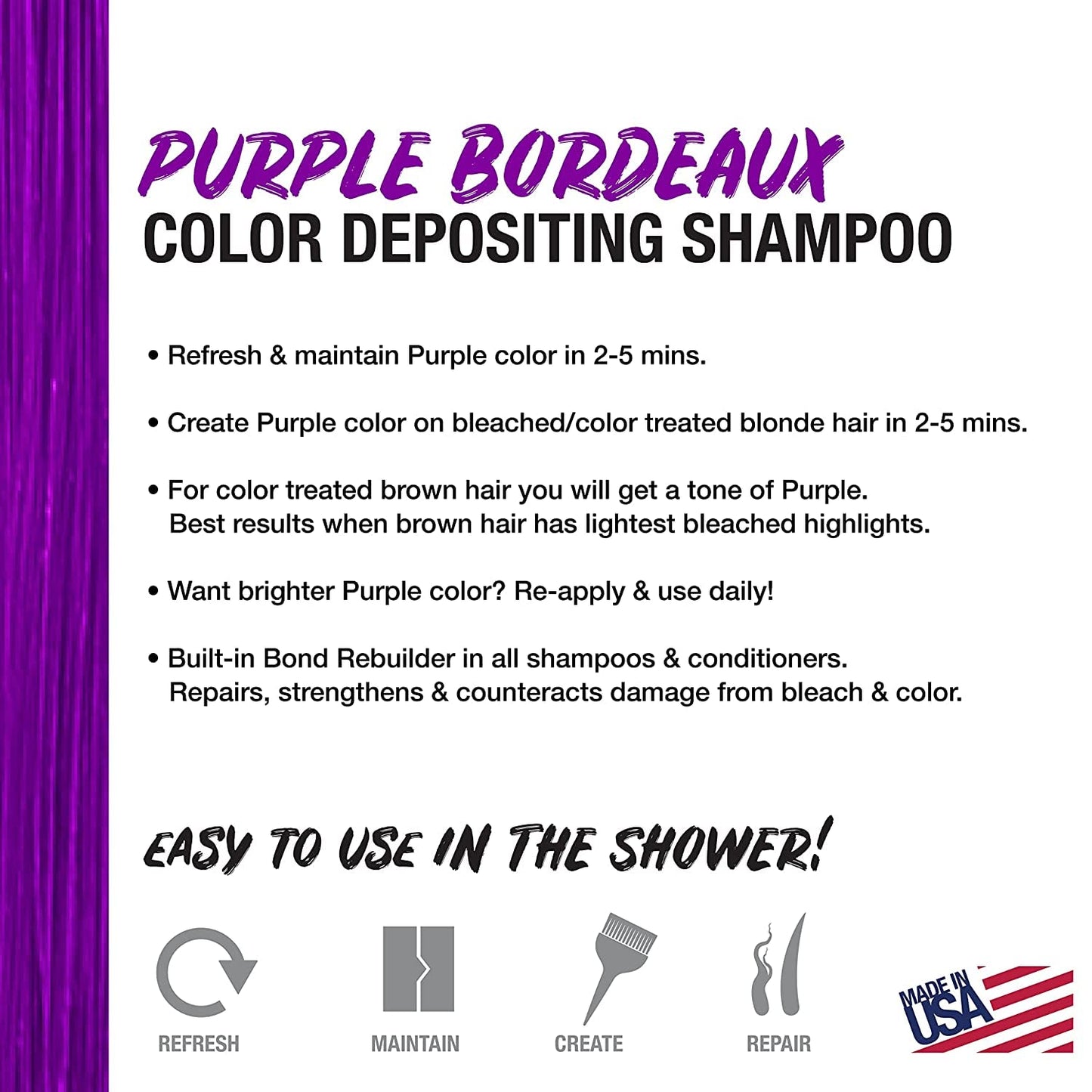 Purple Color Depositing Shampoo - Semi Permanent Hair Color with BondHeal Bond Rebuilder - Violet Hair Dye 6.4 oz