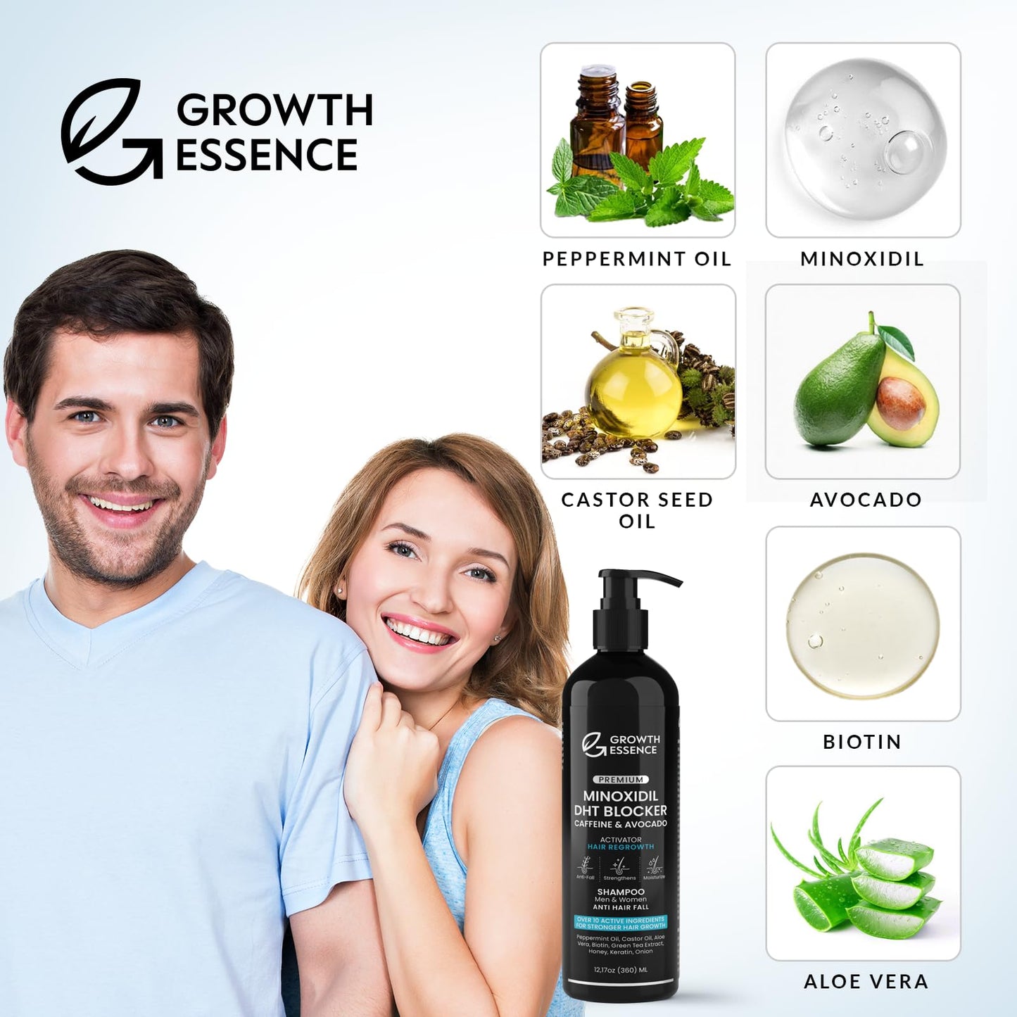 Minoxidil & Biotin Hair Growth Shampoo β Caffeine, Castor Oil & Onion Enriched DHT Blocker for Thicker, Stronger, Healthier Hair for Men & Women