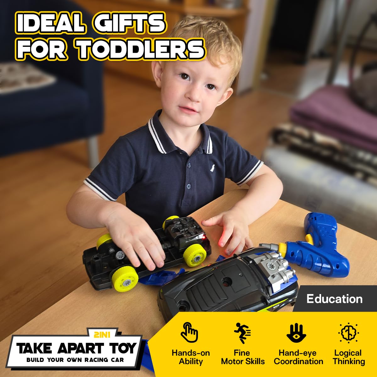 GILOBABY 26-Piece Take Apart Racing Car Toy with Drill, Lights & Sounds – STEM Building & Educational Gift for Boys Ages 3-5