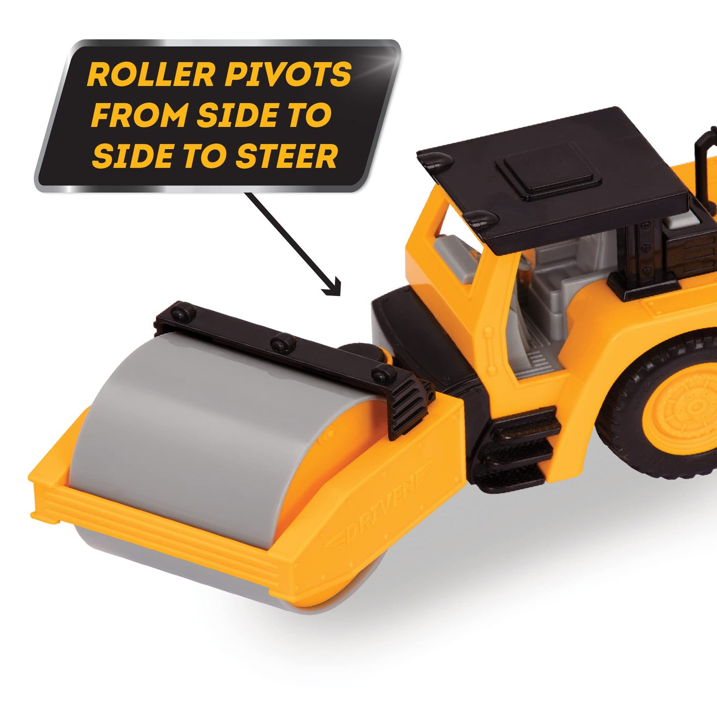 Driven by Battat 7" Steam Roller Toy with Lights & Sounds, Movable Parts, Realistic Construction Vehicle for Kids 3+ – Durable Gift