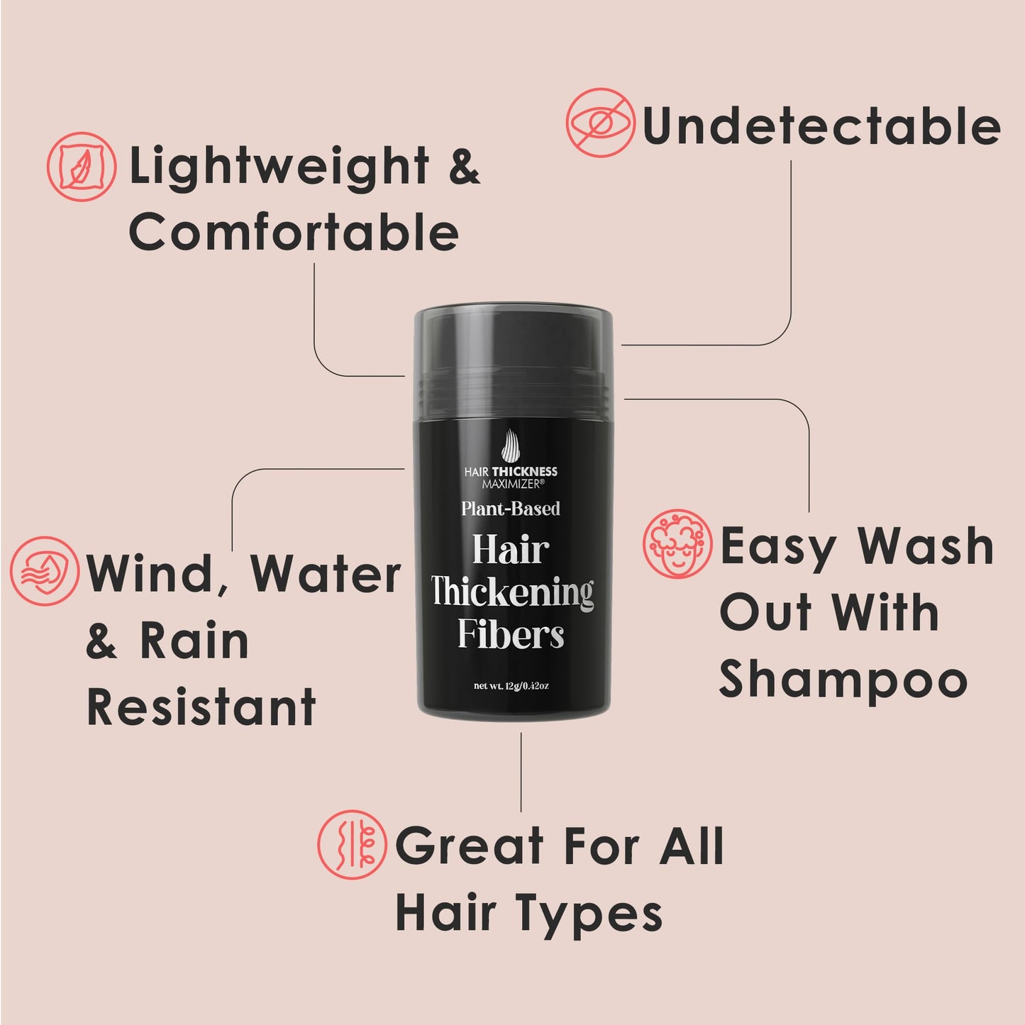 Hair Fibers for Thinning Hair For Women, Men. Plant-Based Formula for Instant Hairline & Bald Spot Coverage. Non-Itchy, Easy to Wash Out (Dark Brown)