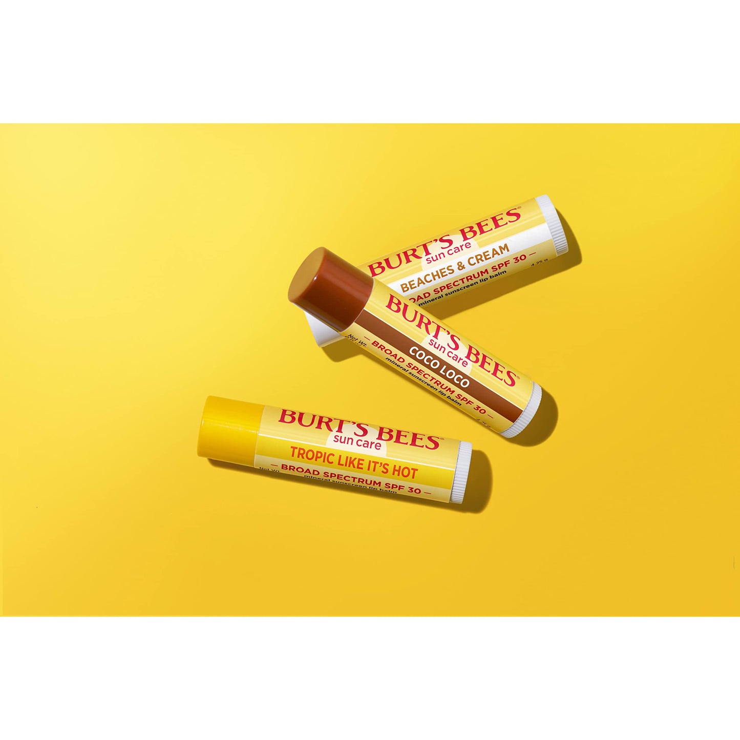 Burt’s Bees SPF 30 Lip Balm Trio, Island Getaway - Coco Loco, Beaches & Cream, Tropic Like It’s Hot, Water-Resistant, 0.15 oz Each