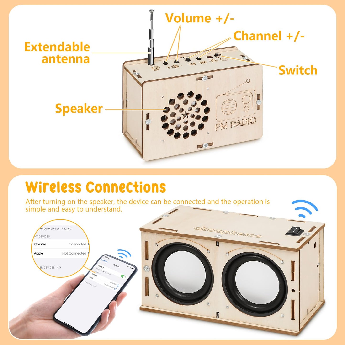 STEM Electronics Kit for Kids 8-14 – Build Bluetooth Speaker & FM Radio, DIY Science Projects & Experiments, Birthday Gift for Boys & Girls