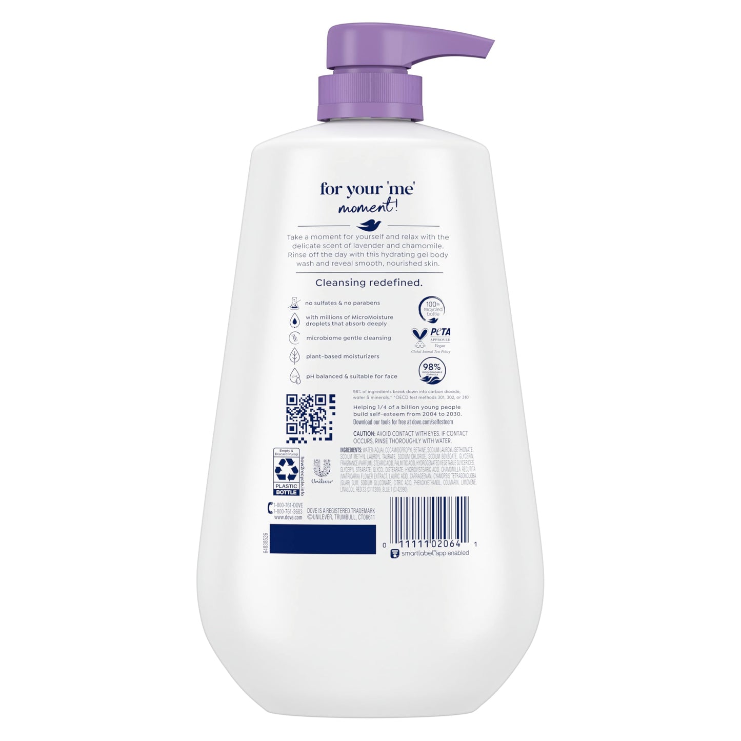 Dove Body Wash with Pump Relax Lavender Oil & Chamomile For 24hr Lotion-Soft Skin Moisturizing Skin Cleanser with No Sulfates No Parabens 30.6 Oz