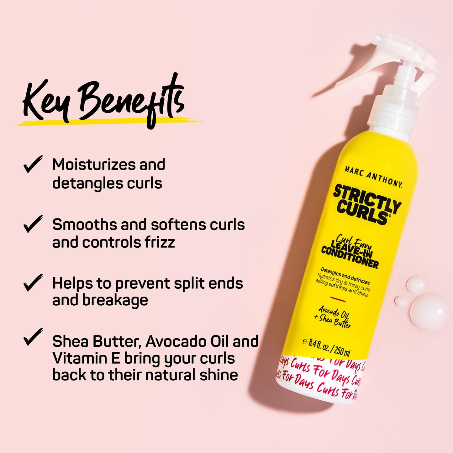 Marc Anthony Strictly Curls Leave-In Conditioner – Shea Butter, Vitamin E & Avocado Oil – Softens, Defines & Fights Frizz – Sulfate-Free for Curly & Wavy Hair