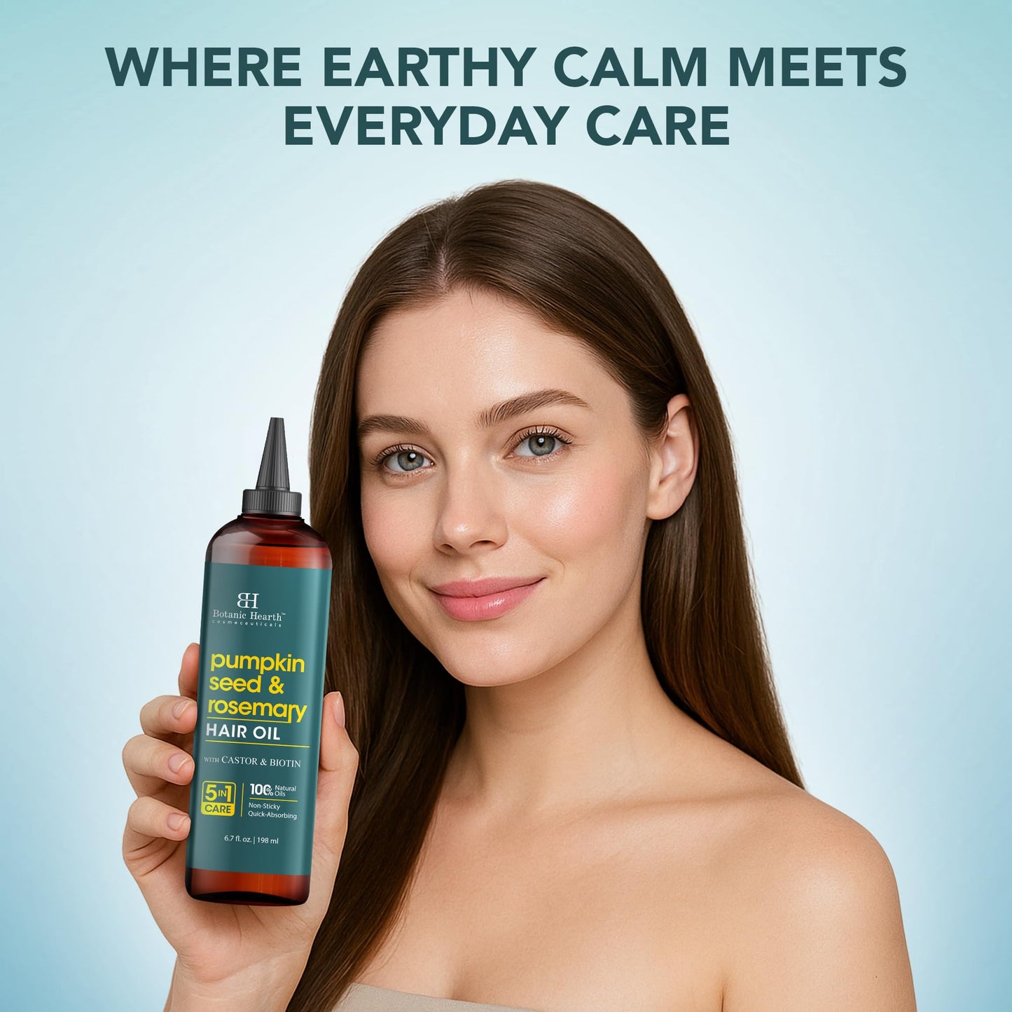 Botanic Hearth Rosemary Hair Growth Oil with Pumpkin Oil - 100% Pure Hair Tonic for Dry, Damaged Hair - Strengthening & Nourishing, 6.7 fl oz