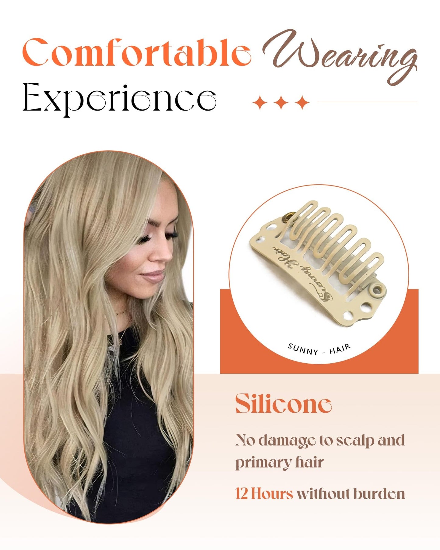 Sunny Clip-in Human Hair Extensions – 18" Straight Remy Real Hair, Golden Blonde with Light Blonde Highlights, Soft, Natural & Easy to Style