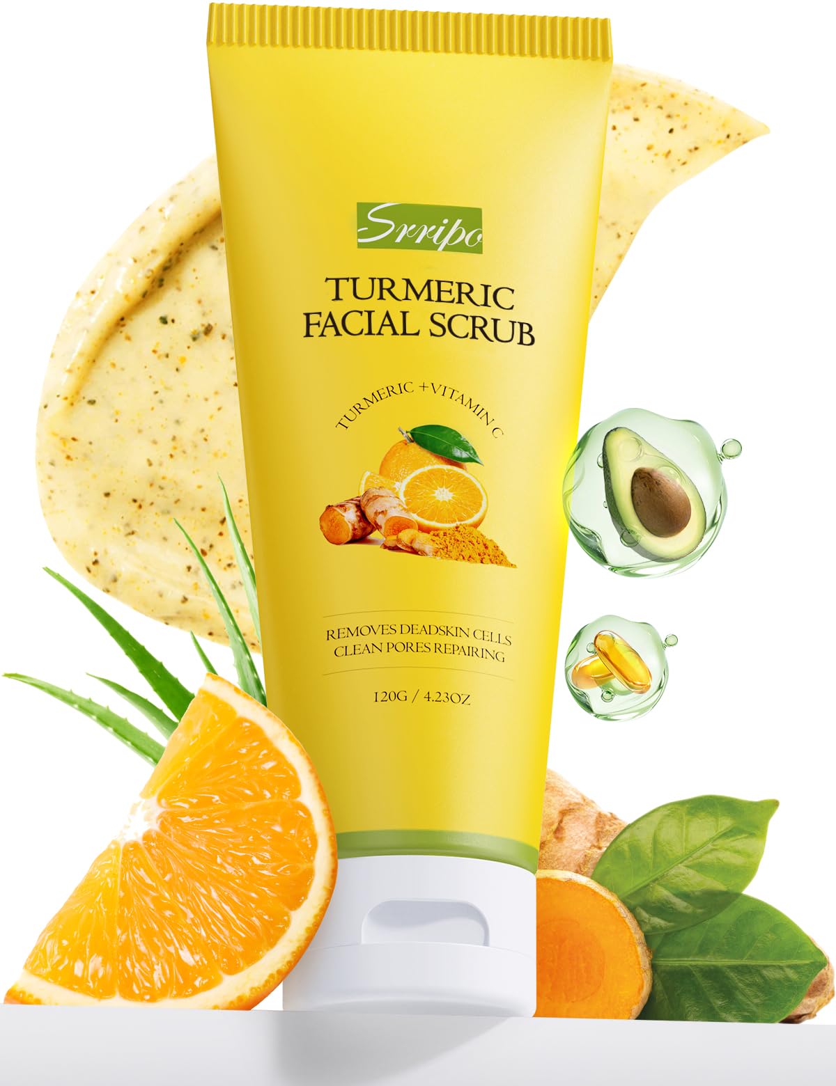 Vitamin C & Turmeric Face Scrub β Exfoliating Scrub for Face & Body, Anti-Aging, Clears Blackheads & Dark Spots, All Skin Types, 4.23 oz