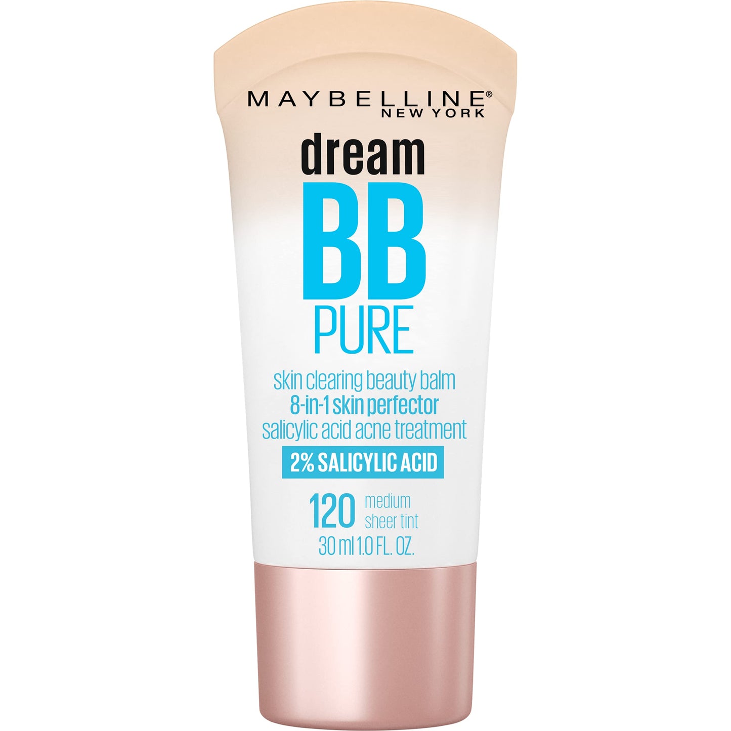 Maybelline Dream Pure BB Cream, 8-in-1 Skin Perfecting Beauty Balm with 2% Salicylic Acid, Oil-Free Sheer Tint for Acne-Prone Skin, Medium, 1 Count