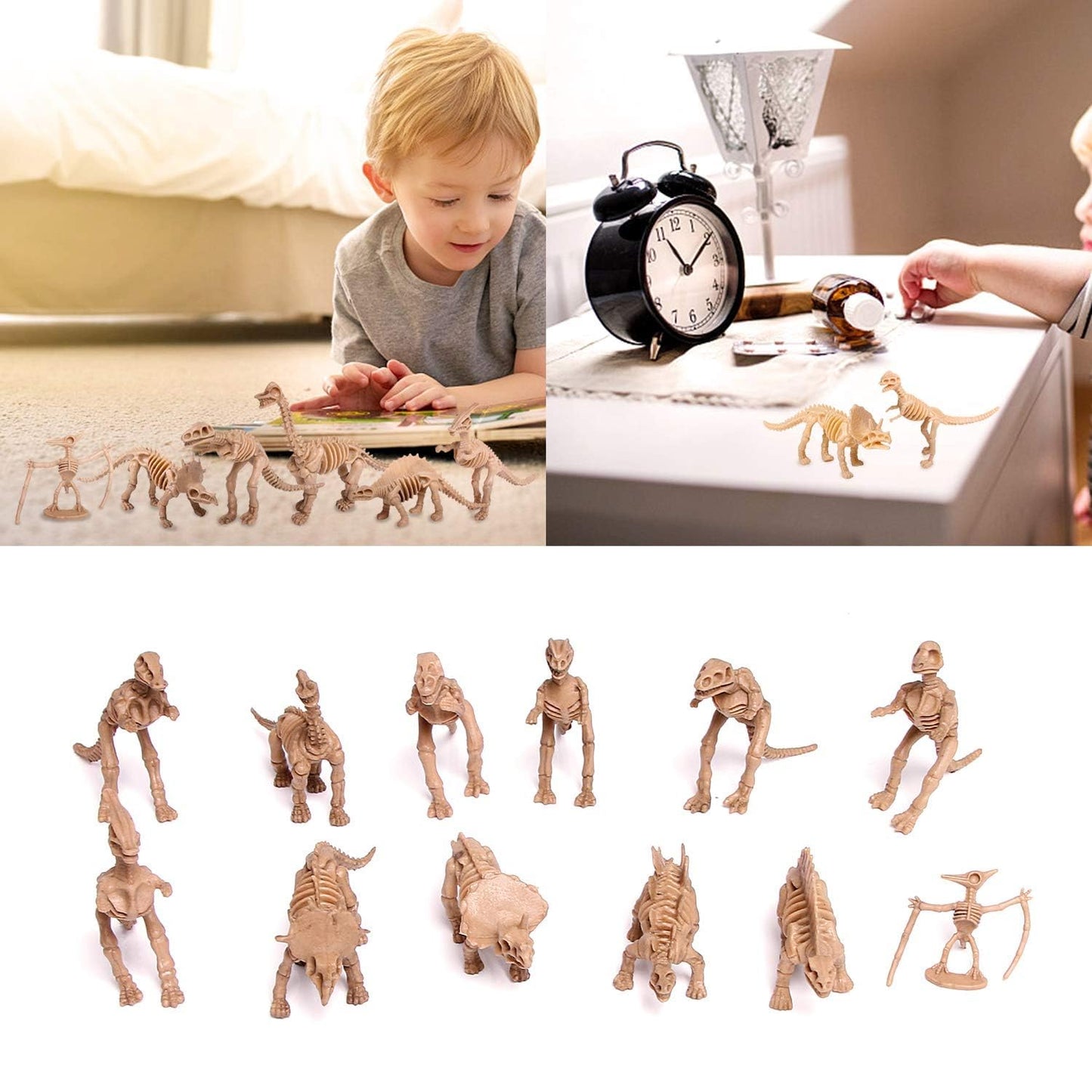 UPINS 30-Pack Dinosaur Fossil Skeleton Toys, 3.7" Assorted Dino Bones for Kids, Educational Science Play, Sand Dig, Party Favors