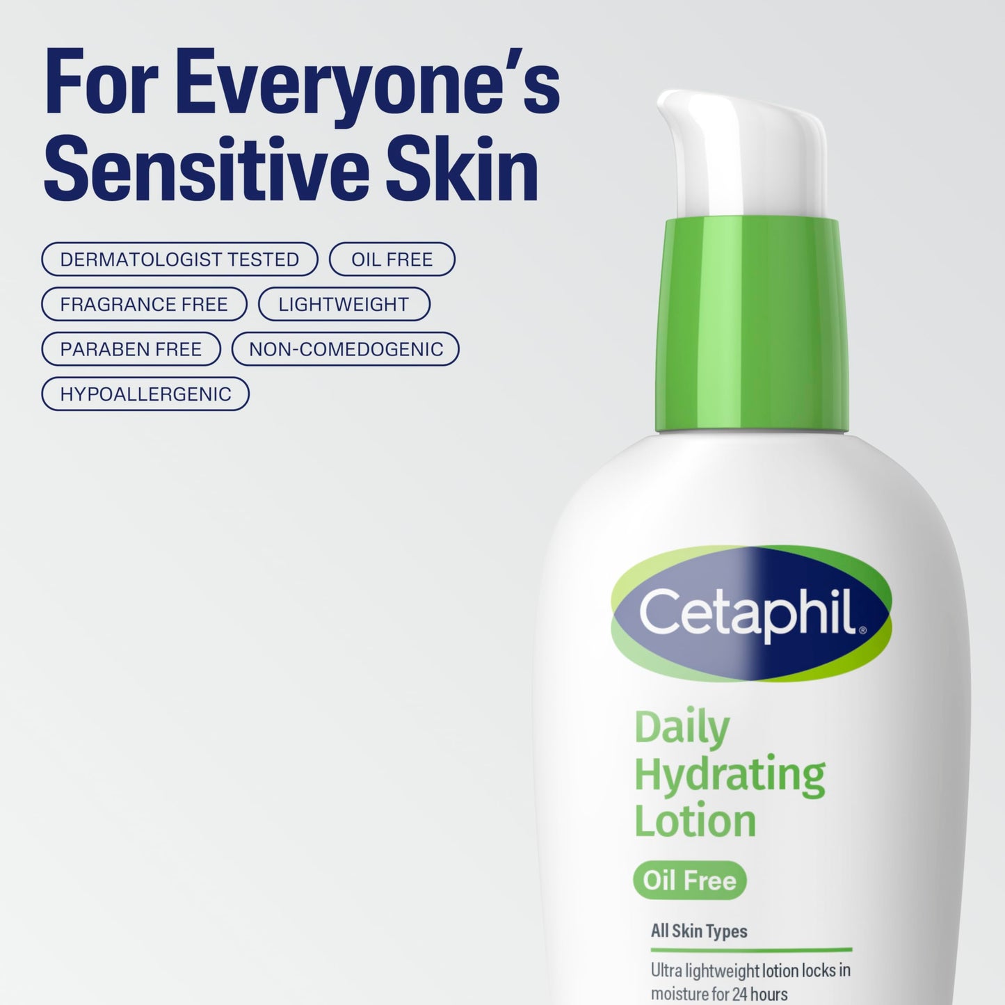 Cetaphil Daily Hydrating Face Lotion with Hyaluronic Acid, 24-Hour Moisture for Combination Skin, Fragrance-Free & Non-Comedogenic, 3 fl oz
