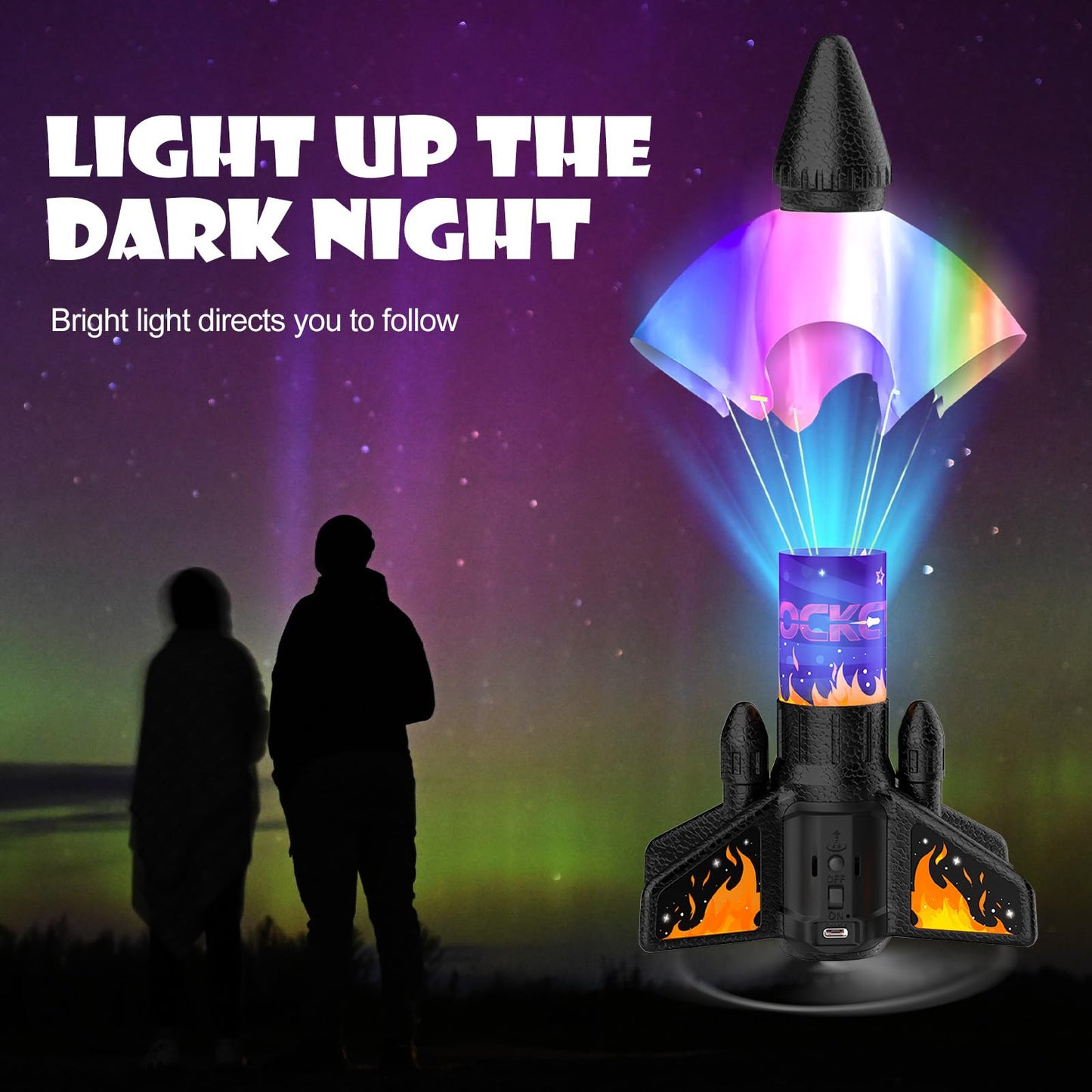 Rocket Launcher for Kids, 200ft Motorized LED Rocket Toy with Safety Parachute, Outdoor Fun Birthday Gift for Boys 8-12 (Orange)