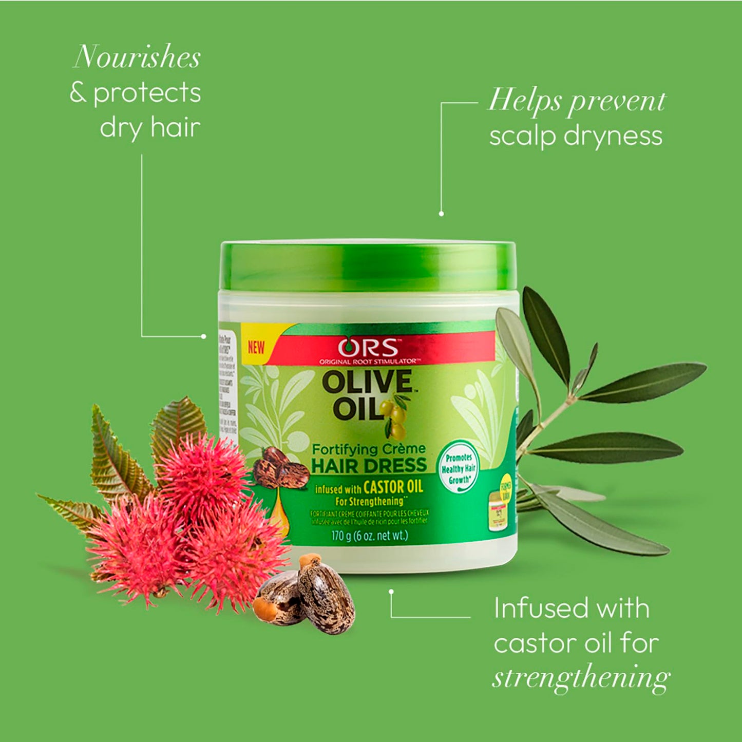 ORS Olive Oil Fortifying Cream Hair Dress Infused with Castor Oil for Strengthening 6 Ounce