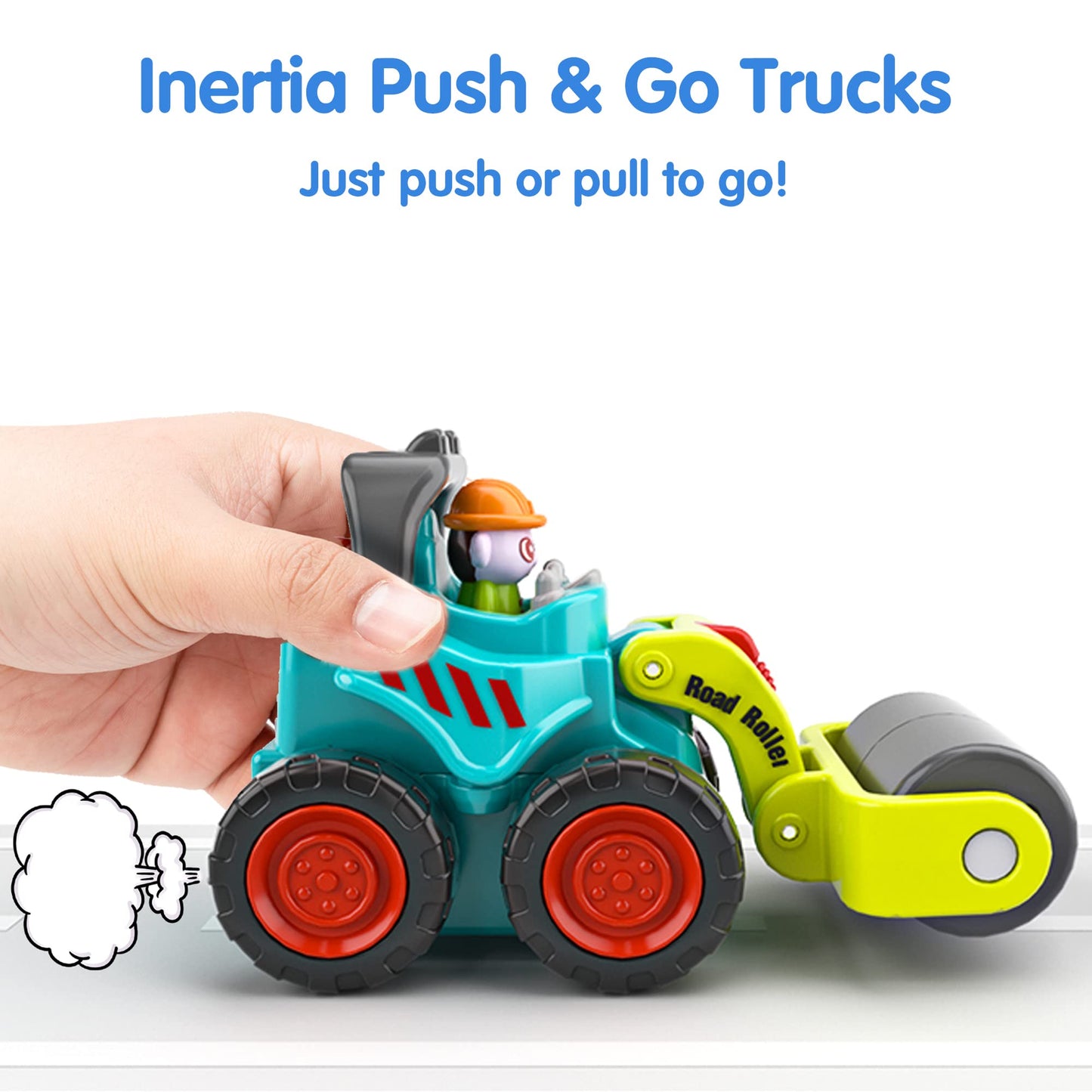 iPlay iLearn Toddler Construction Trucks Set with Playmat – Mini Push Go Cars, Excavator, Dump & Bulldozer, Gifts for 6-36 Month Boys