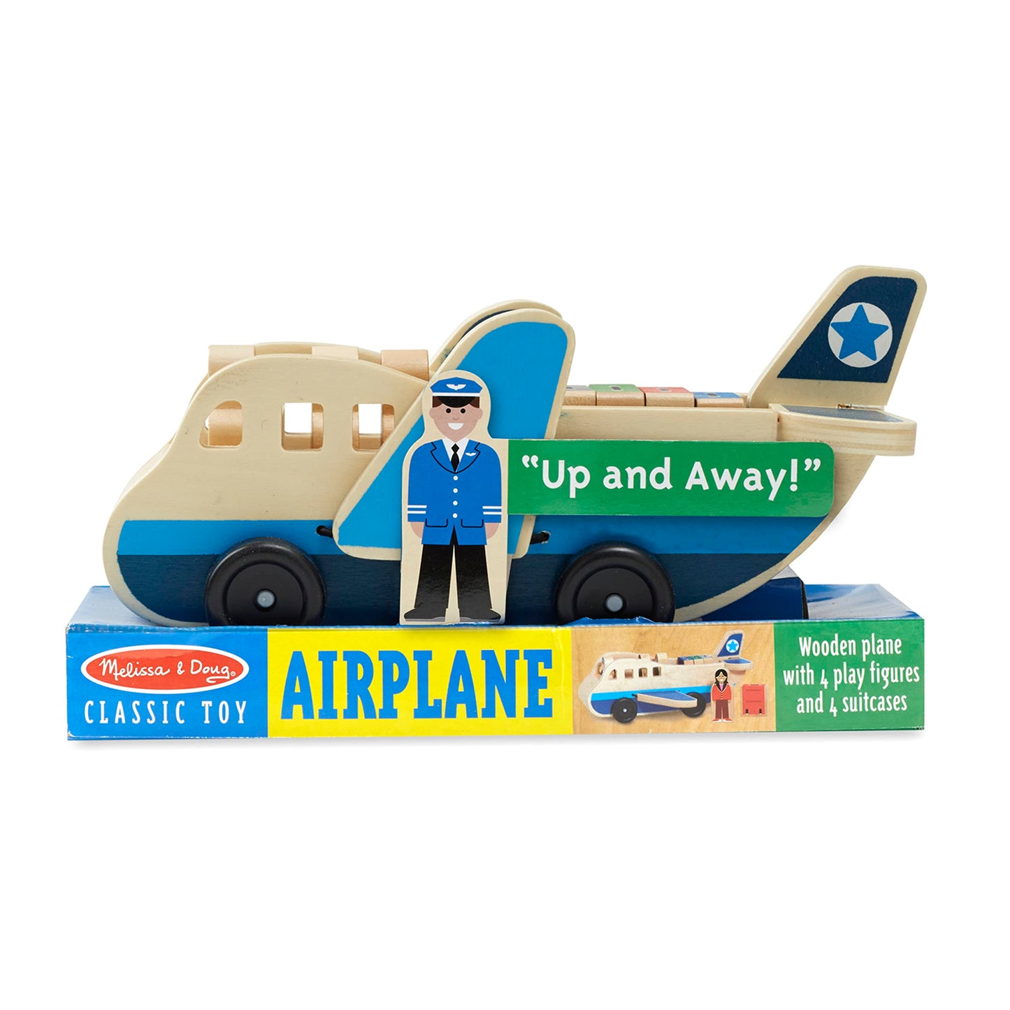Melissa & Doug Wooden Airplane Play Set with 4 Play Figures and 4 Suitcases