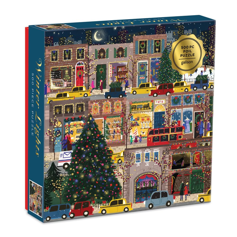 Galison Winter Lights 500-Piece Foil Puzzle – Festive City Holiday Jigsaw by Joy Laforme, Sturdy Pieces, Fun Family Gift