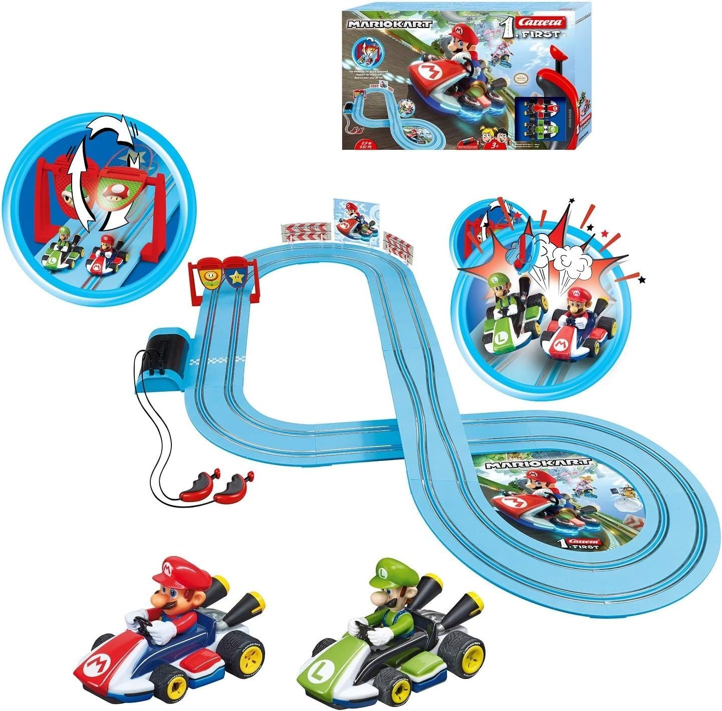 Carrera First Nintendo Mario Kart Slot Car Set with Mario & Luigi Cars – Battery-Powered Beginner Race Track Toy for Kids 3+