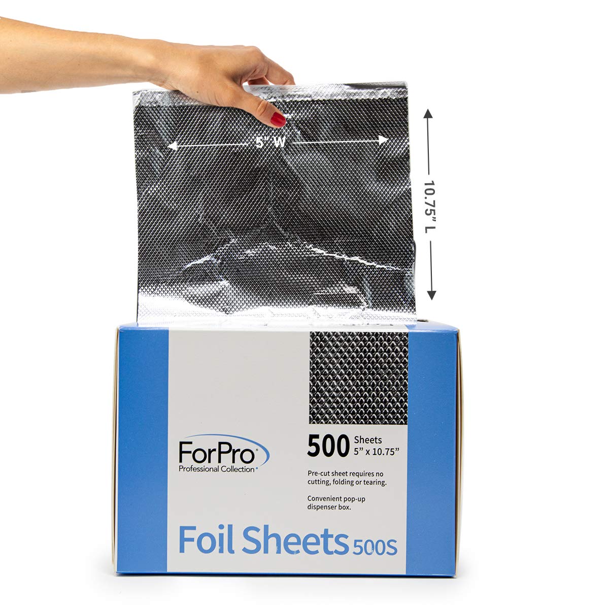 ForPro Embossed Aluminum Foil Sheets 500S – 500 Count Pop-Up Dispenser, 5"x10.75", for Hair Coloring, Highlights & Food Safe Use