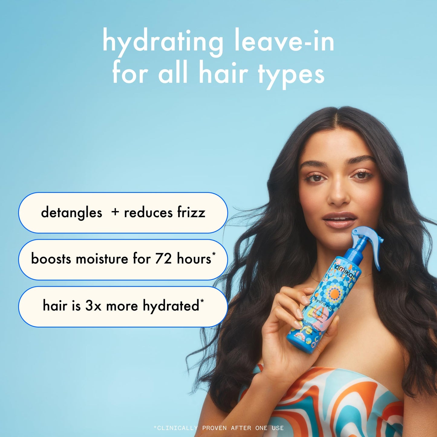 amika Hydro Rush Intense Moisture Leave-In Conditioner with Hyaluronic Acid | for all hair types, long-lasting hydration, detangles and reduces frizz, 200ml