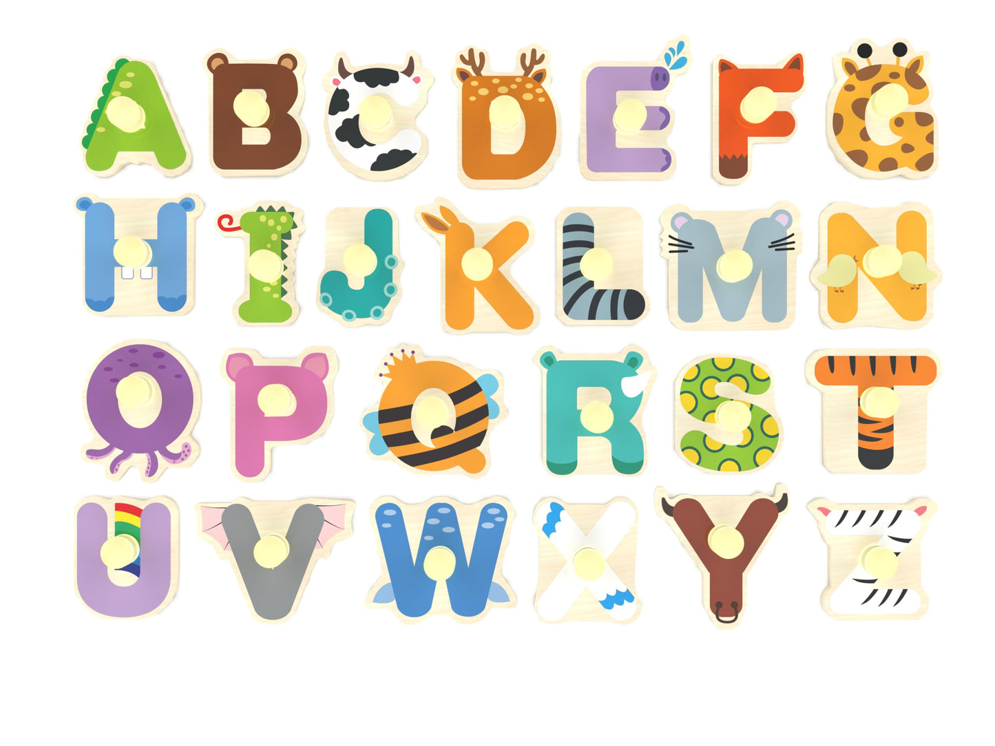 Wooden Alphabet Peg Puzzle for Toddlers – Knob Board, ABC Shape & Learning Toy, Chunky Preschool Puzzle for Boys & Girls Ages 2-4