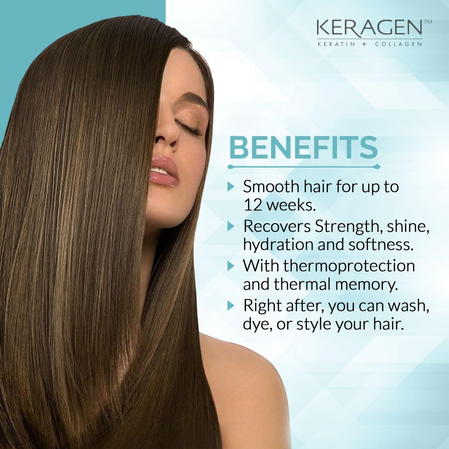 Keragen Brazilian Keratin Smoothing Treatment 16 Oz | Formaldehyde-Free Blowout for Frizzy, Dry, or Damaged Hair | Smooth, Silky Finish for Fine to Medium Hair