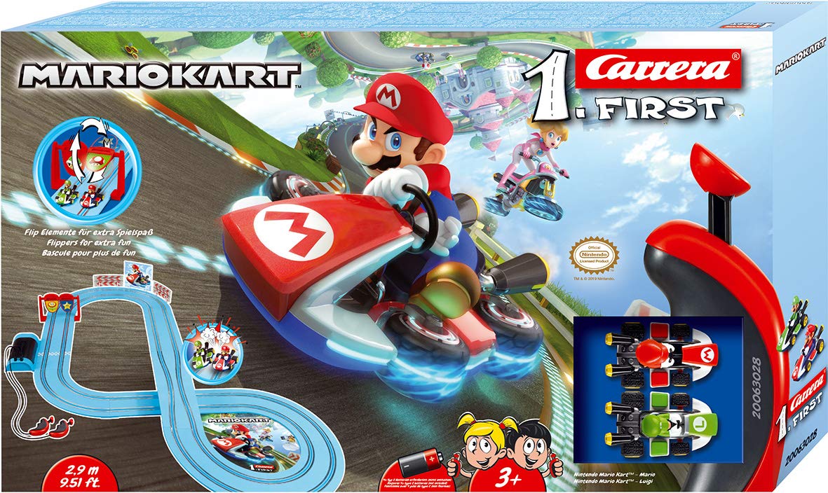 Carrera First Nintendo Mario Kart Slot Car Set with Mario & Luigi Cars – Battery-Powered Beginner Race Track Toy for Kids 3+