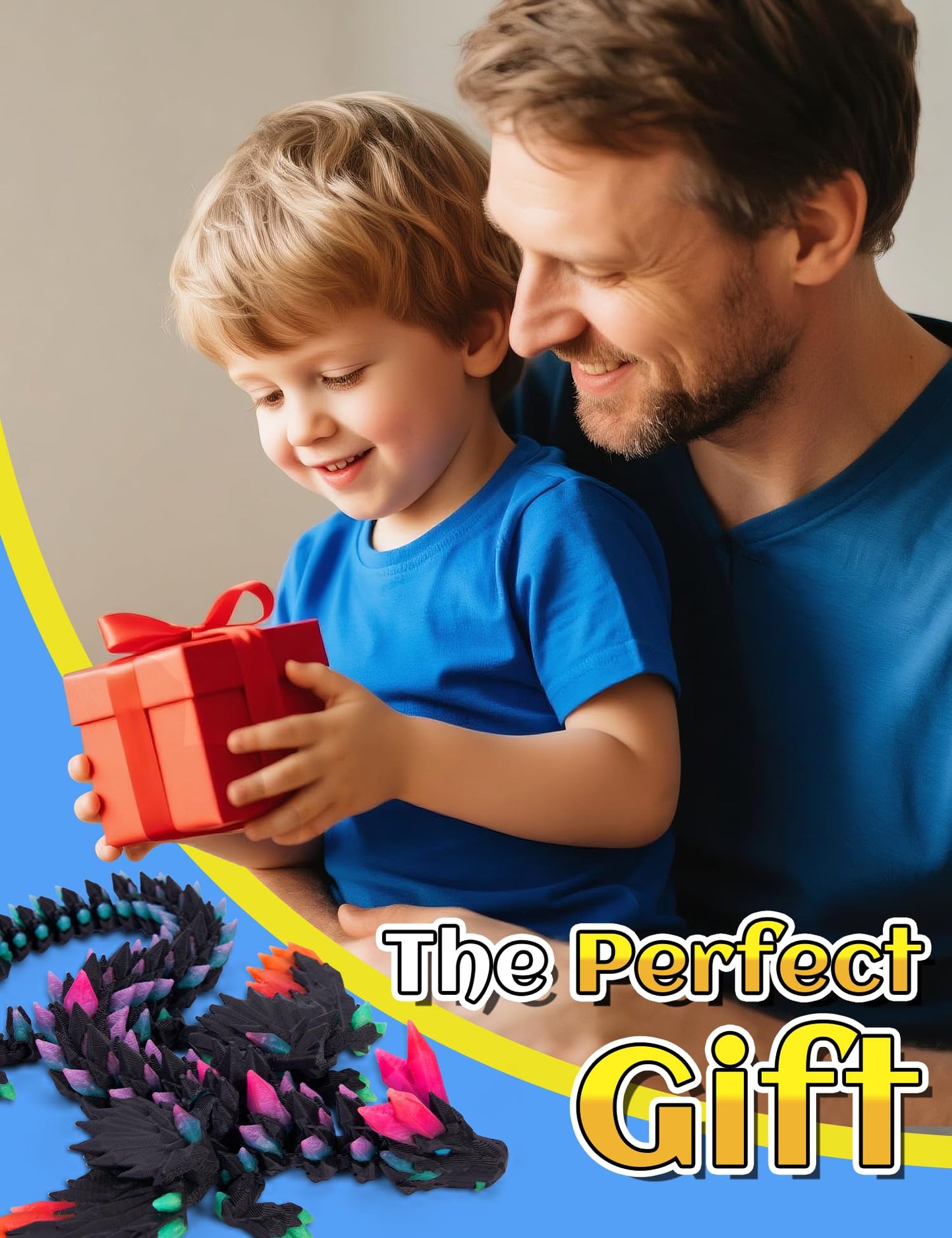 YILCER 3D Printed Glow-in-the-Dark Dragon Eggs with Wings, Articulated Fidget & Dinosaur Toys for Teens, Boys & Girls â Rainbow