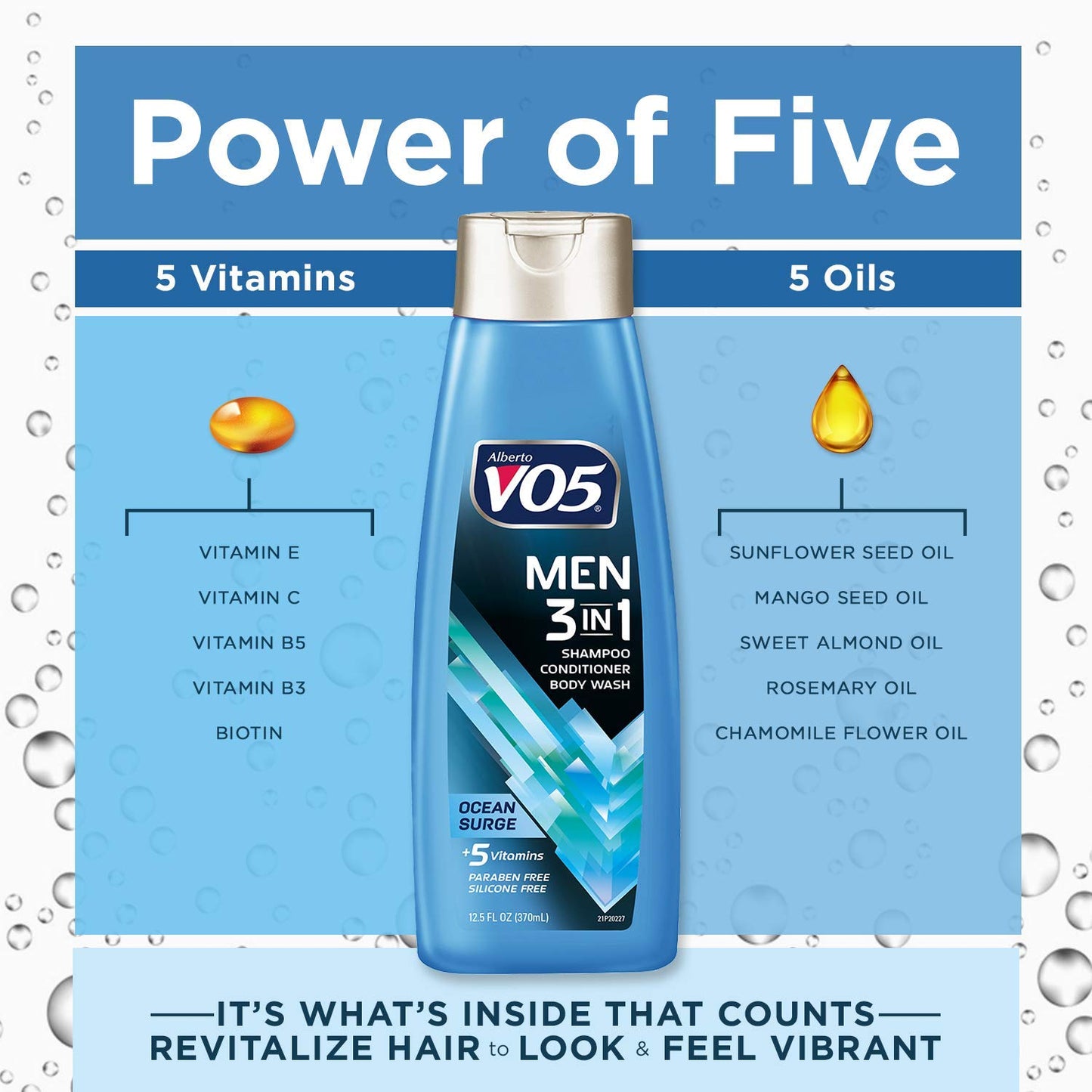 VO5 Men’s 3-in-1 Shampoo, Conditioner & Body Wash, Ocean Surge, 12.5 Oz | Enriched with 5 Essential Vitamins (A, H, C, B5, B3) for Hair & Skin