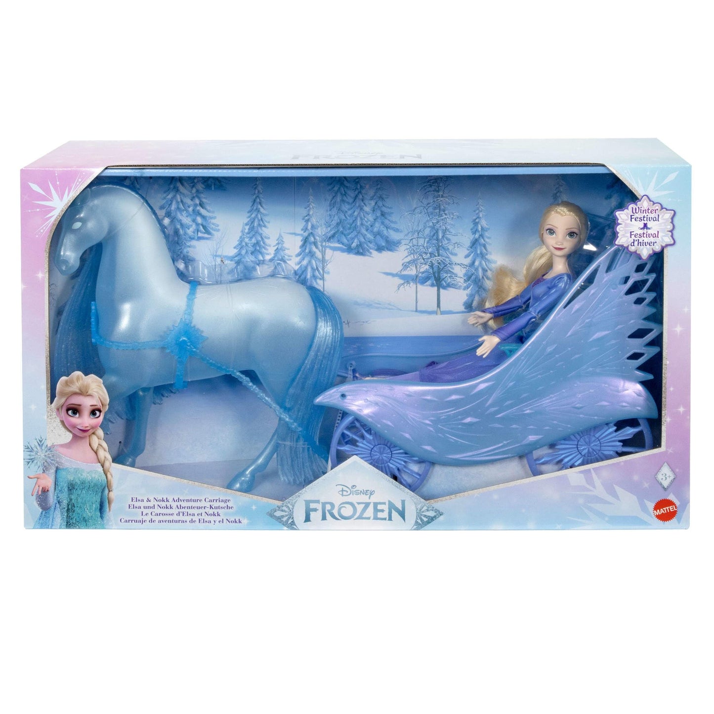 Mattel Disney Frozen Elsa Fashion Doll with Removable Dress & Shoes, Nokk Figure & Adventure Carriage Playset, Inspired by Frozen: Winter Festival