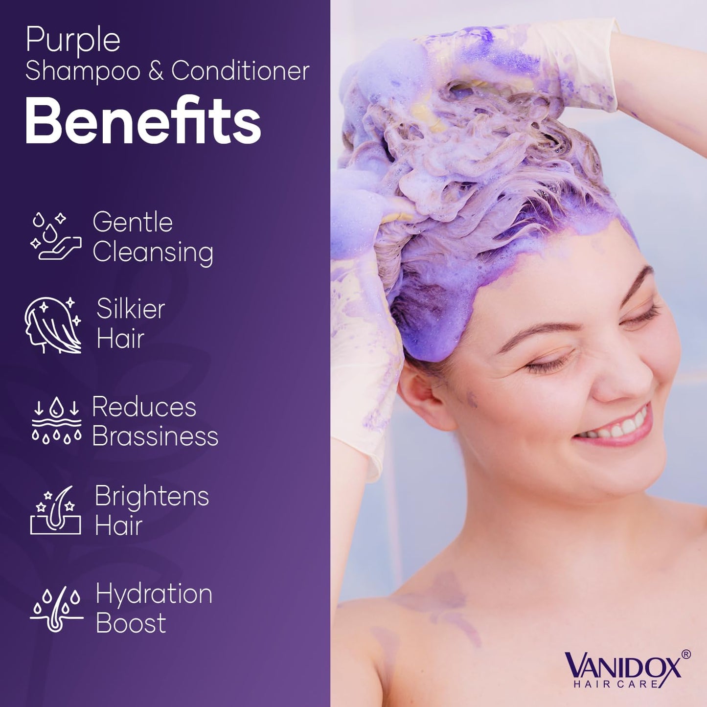 VANIDOX Purple Shampoo & Conditioner Set for Gray & Silver Hair, Sulfate-Free, Moisturizing, Color-Safe, Boosts Shine & Brightness, 16 fl oz Each