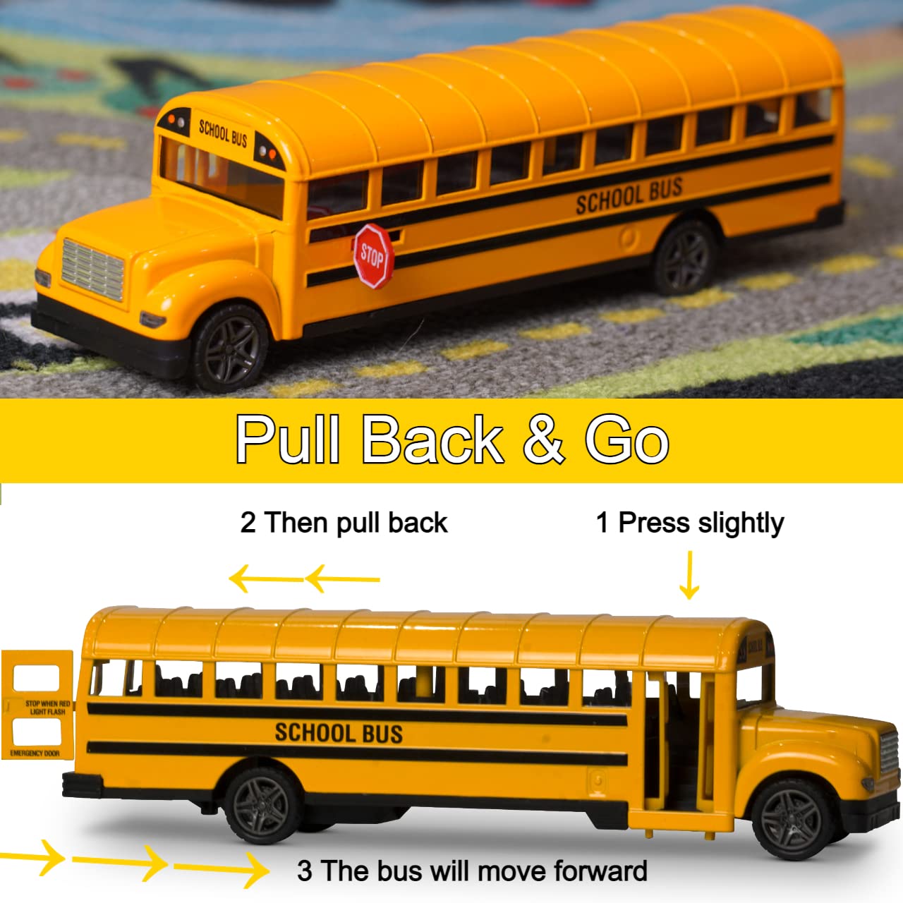 ArtCreativity 8.5" Yellow School Bus Toy – Pull Back Diecast Vehicle with Opening Doors & Rubber Tires – Durable Gift for Boys & Girls