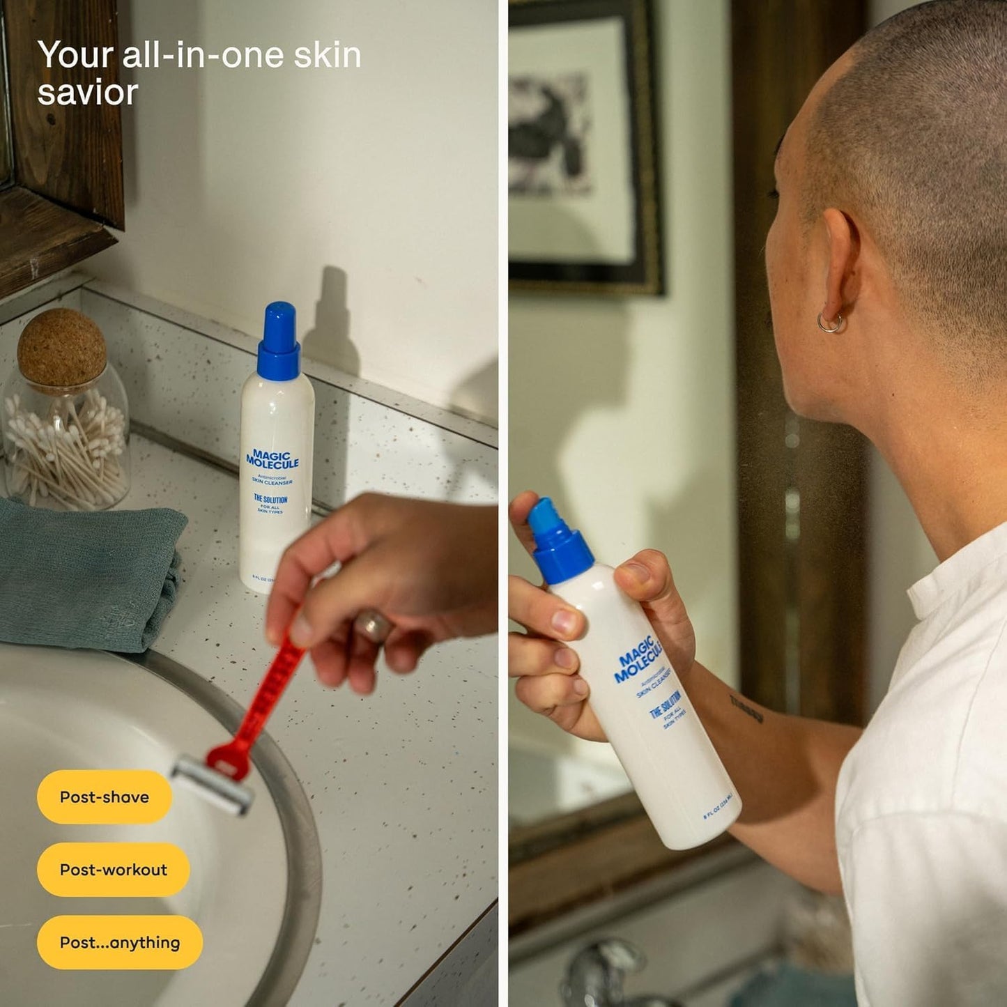 Magic Molecule Hypochlorous Acid Facial Mist – Soothes Redness & Irritation, Cleanses & Purifies – Home & Travel Bundle (8oz + 2x3.4oz)